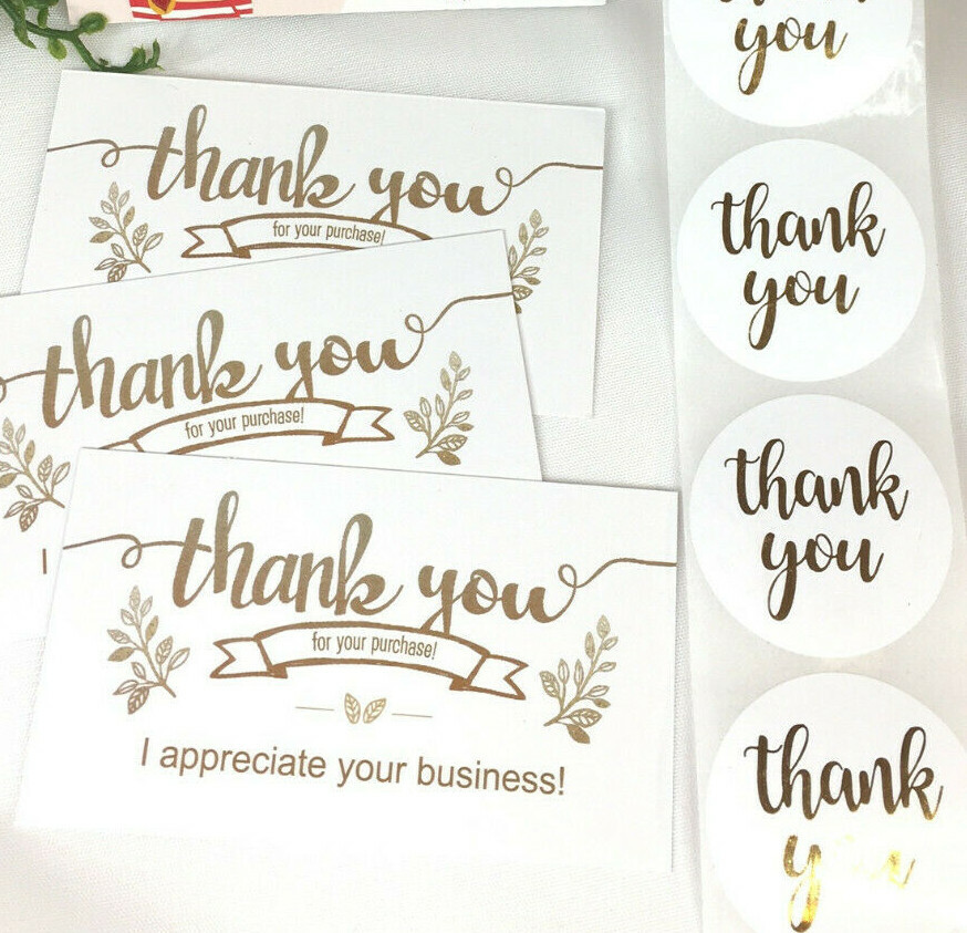 Thank You Your Purchase Business Cards 3.5×2″ Thank You Stickers White Gold