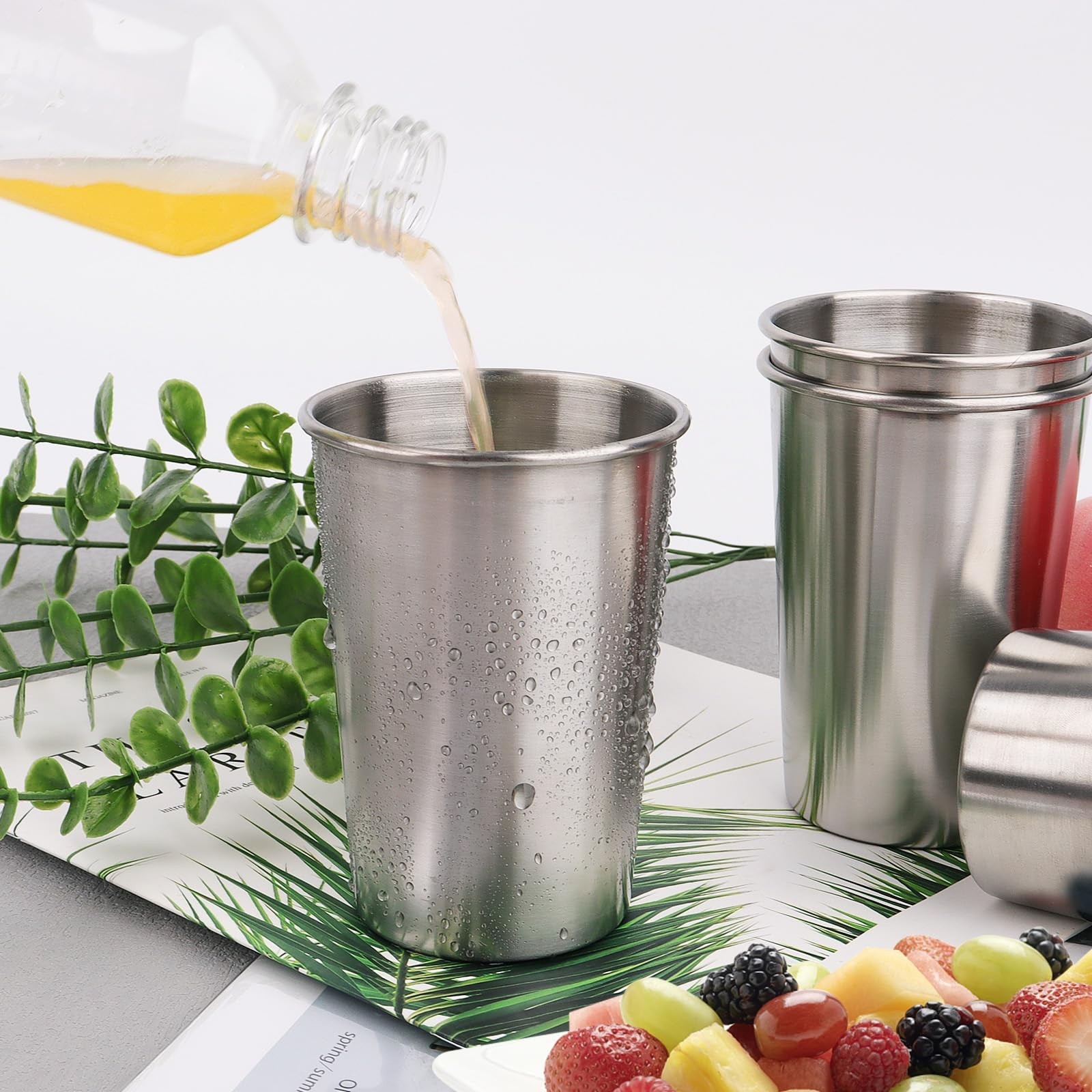 4 Pack Stainless Steel Cups, 12oz Stainless Steel Drinking Glasses, Metal Cup…
