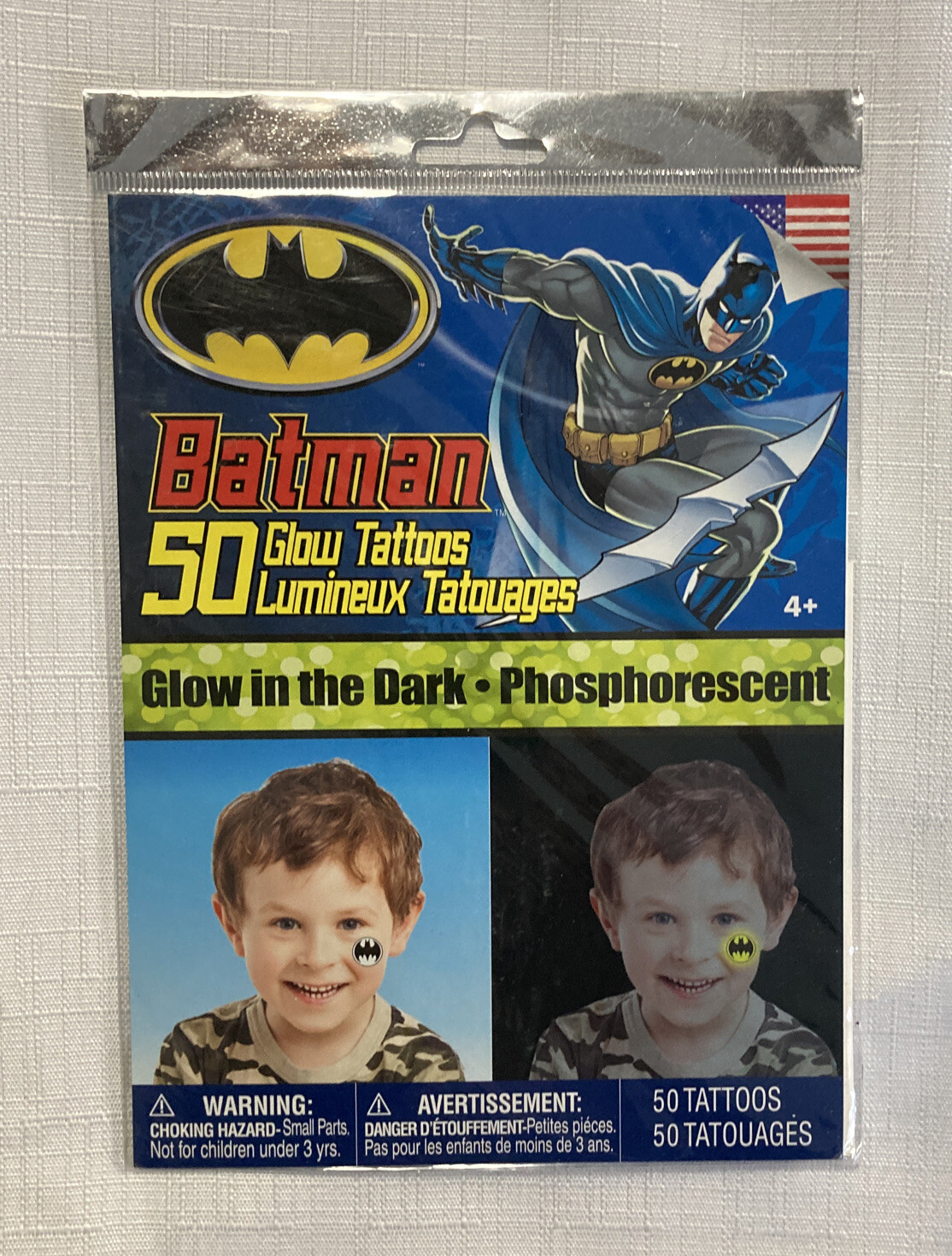 BRAND NEW Batman 50 Glow Temporary Tattoos Halloween Factory Sealed Made In USA