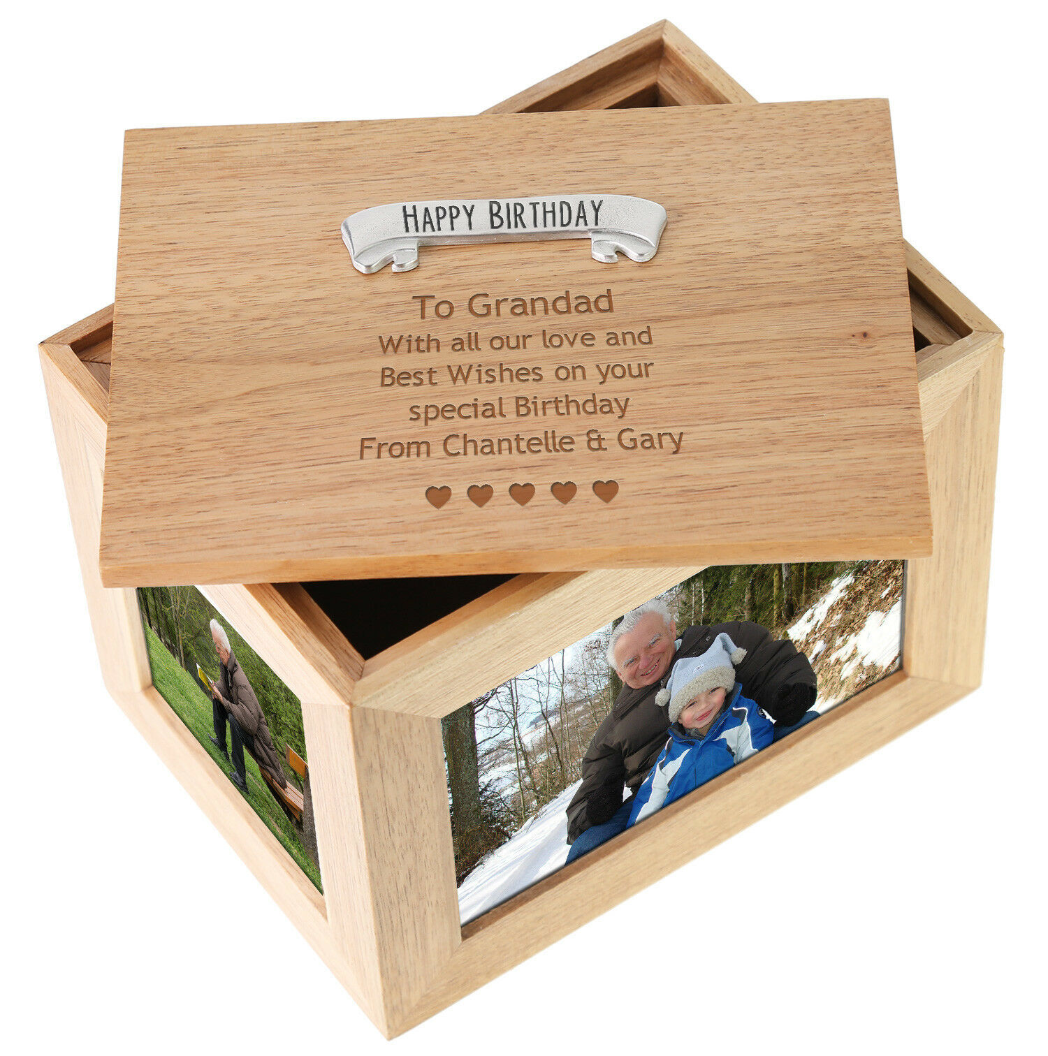 Grandad’s Birthday Engraved Large Oak Keepsake Box 50 60 70 80 Grandad Gift