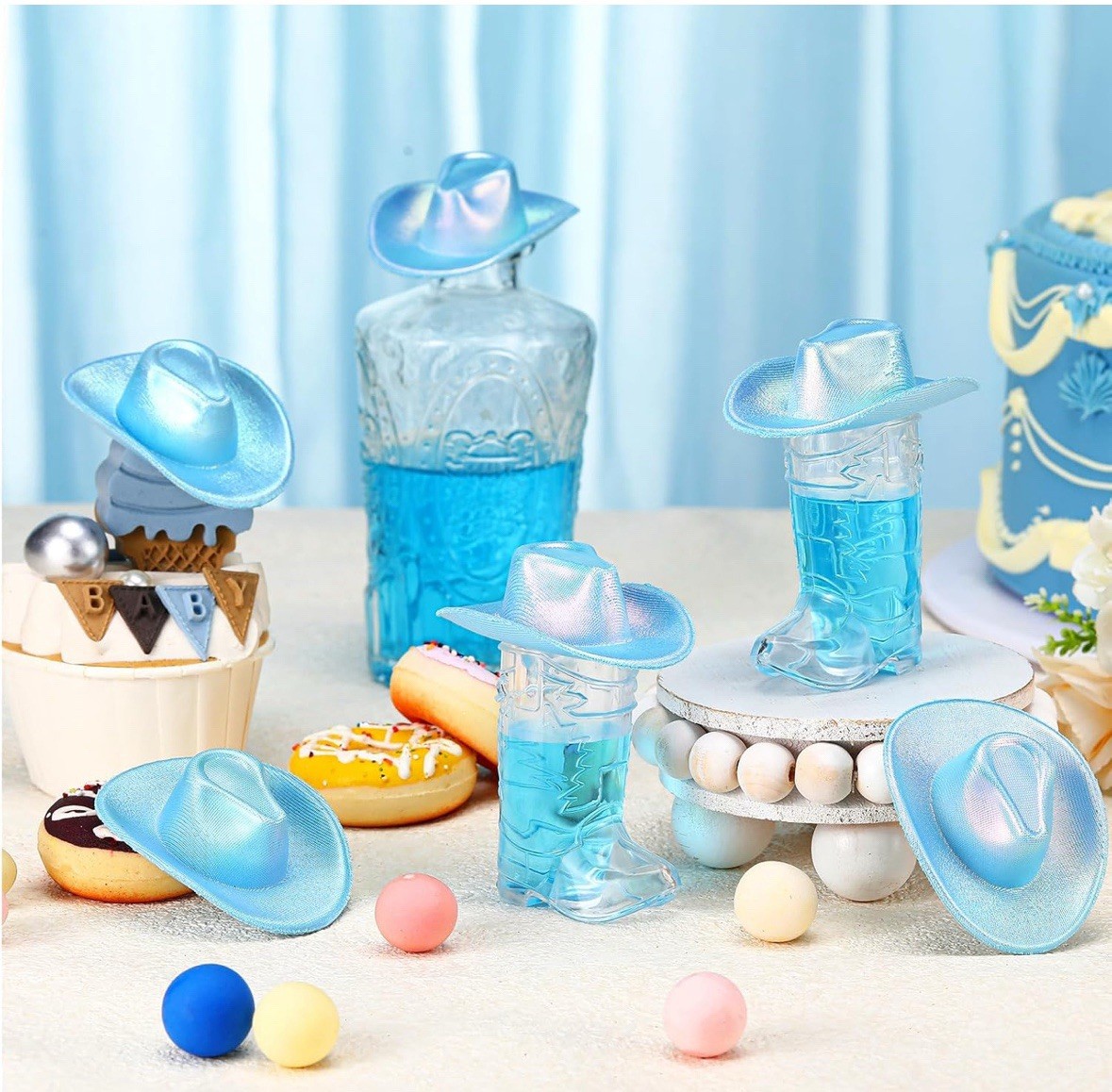 Vesici 20 Pcs Mini Neon Cowboy Hats Coastal Blue Bachelorette Boot Shot Glasses