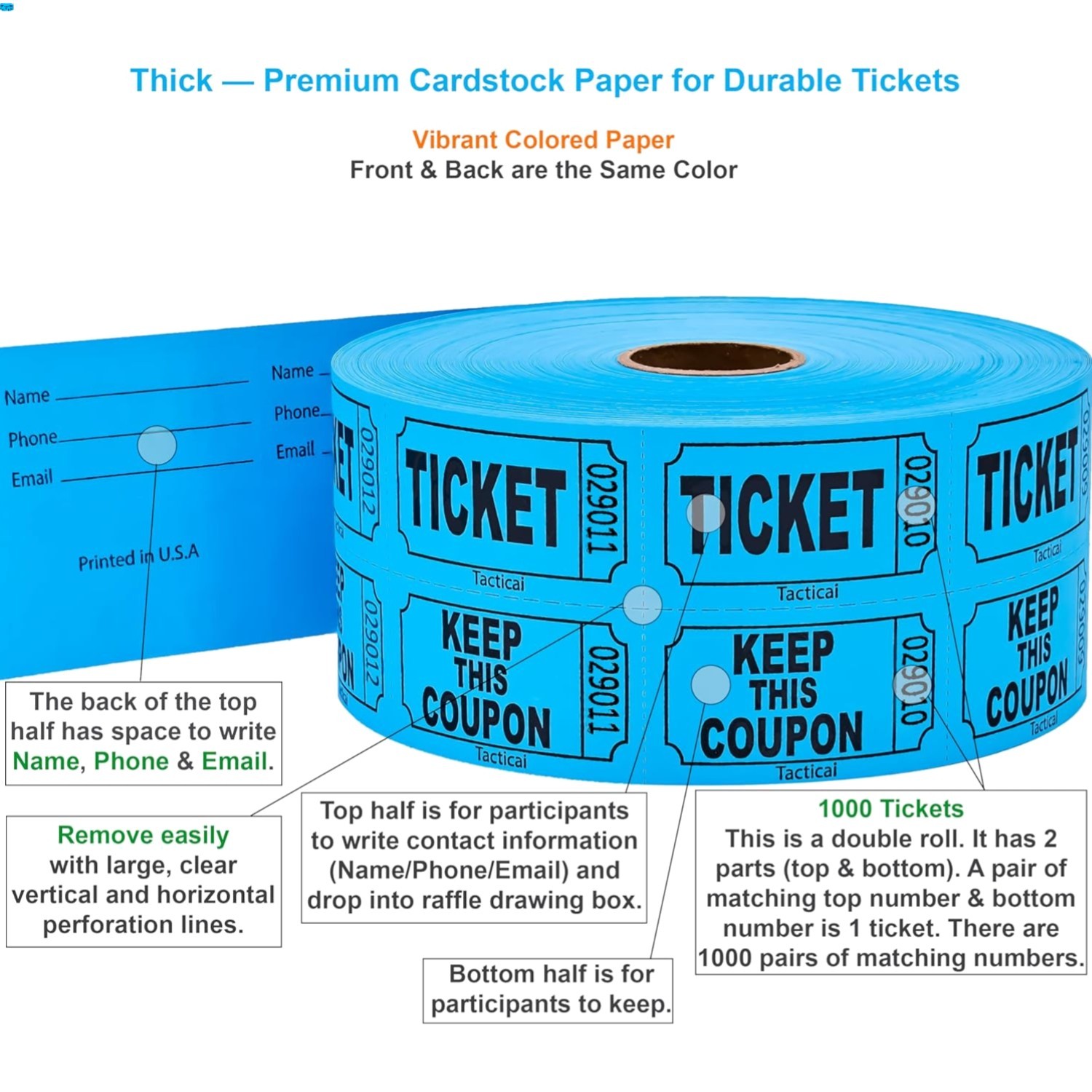 Vibrant Blue 1000 Raffle Tickets – Perfect for Events, Rewards & Fundraising