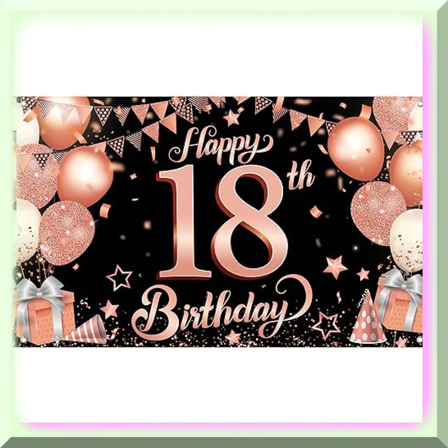 Rose Gold 18th Birthday Banner 72×44 Inches