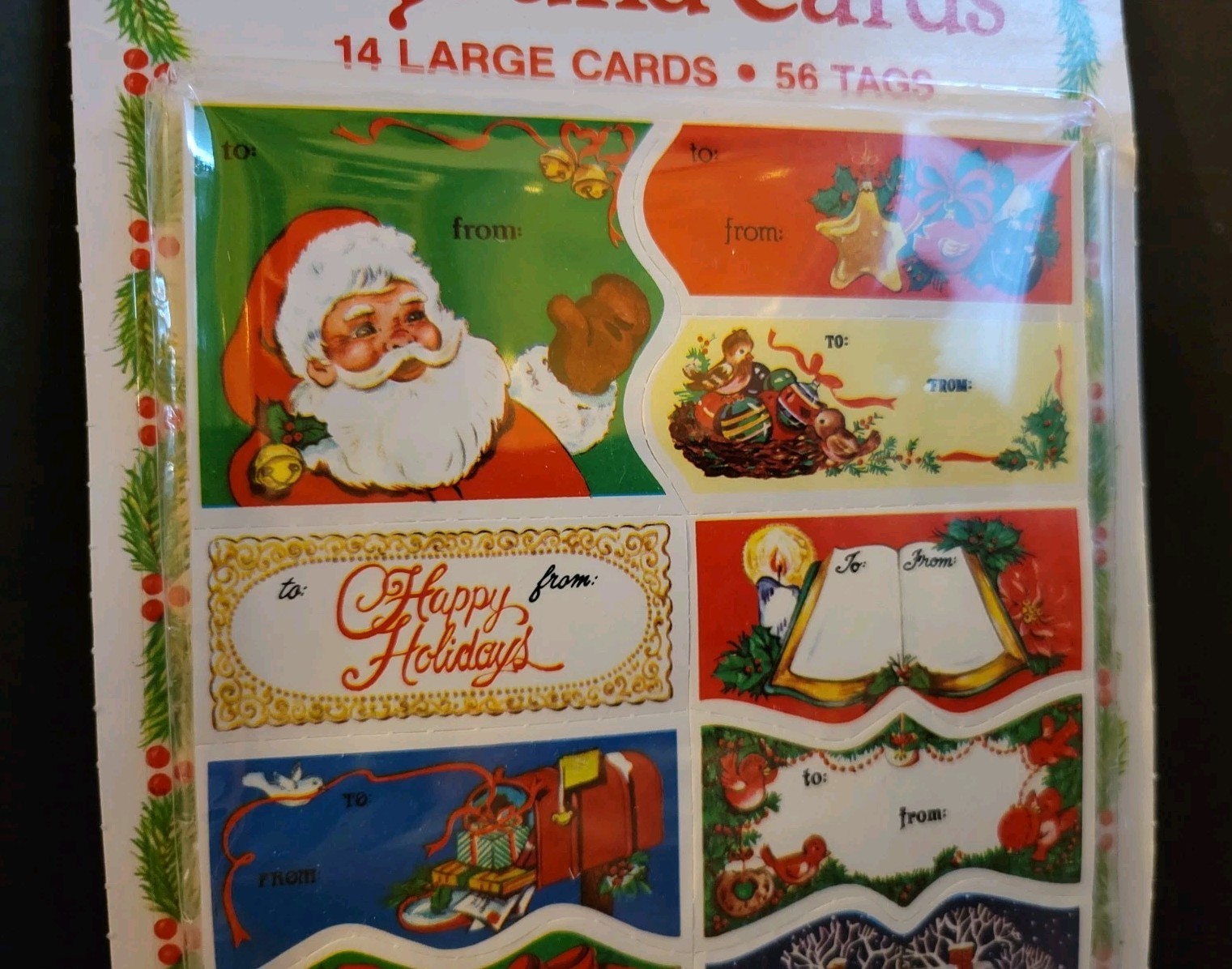LOT of 3 VTG 1985 Christmas Gift Tags (56) & Holiday Cards (14) Self Stick Peck