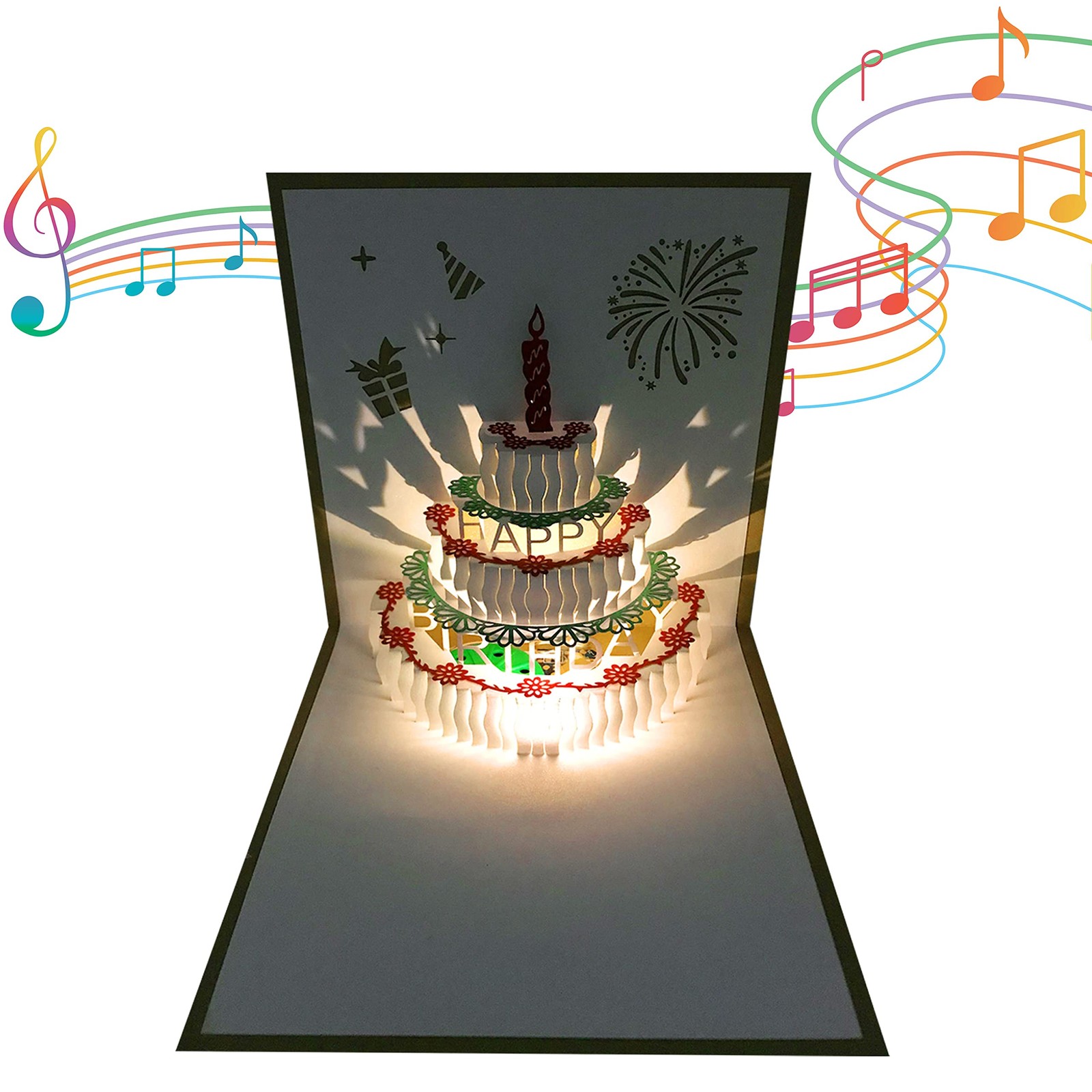 Akeydeco 3D Pop Up Birthday 5.9 inches x inches, yellow card Warm light