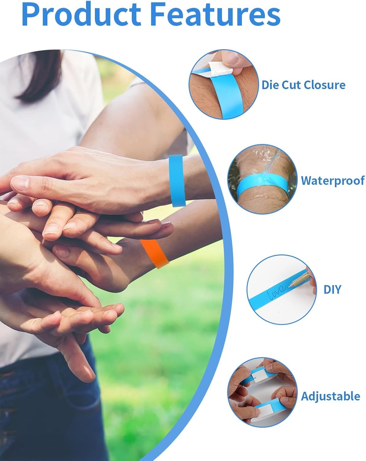 500 Pcs Wrist Bands, Paper Red, Yellow, Orange, Neon Green and Blue