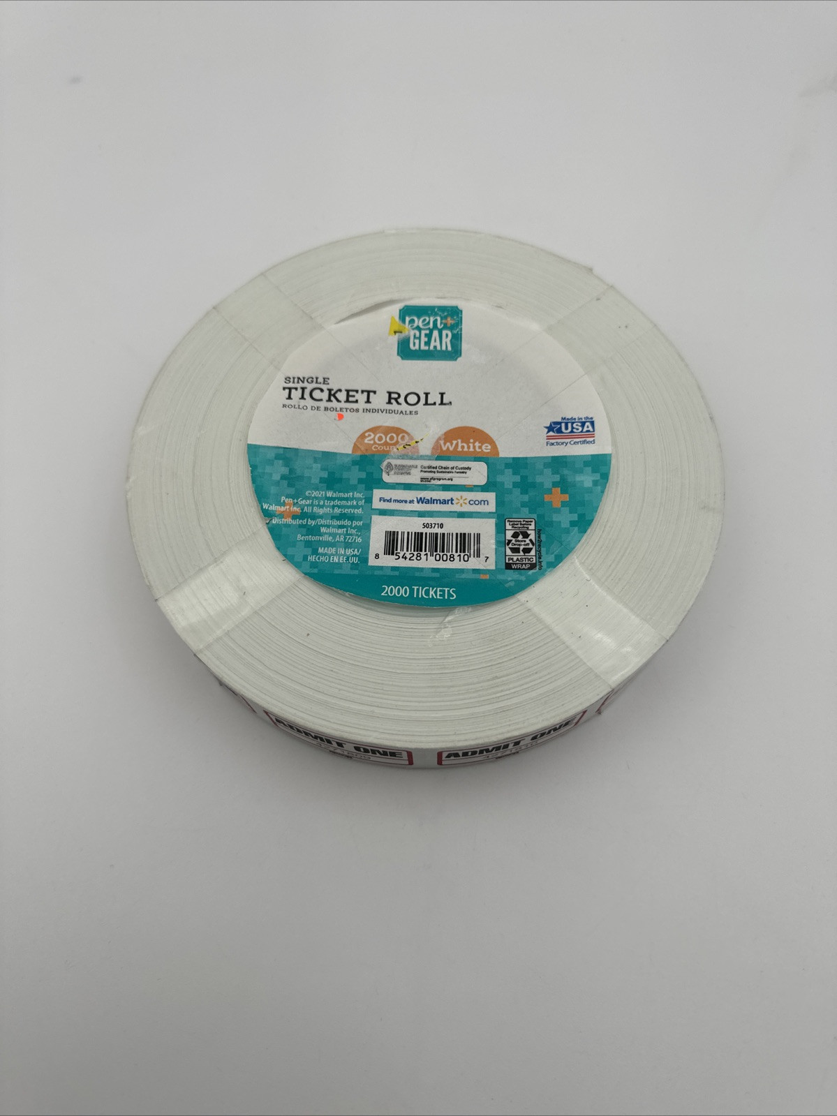 Pen & Gear Single Ticket Roll 2000 White Tickets