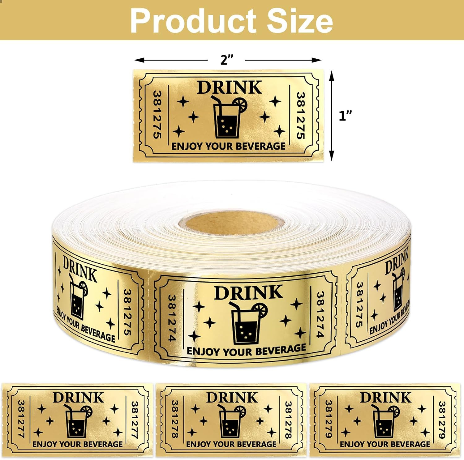 Ceiba Tree 1000Pcs Gold Raffle Tickets Roll Single Roll Drink Tickets for Events