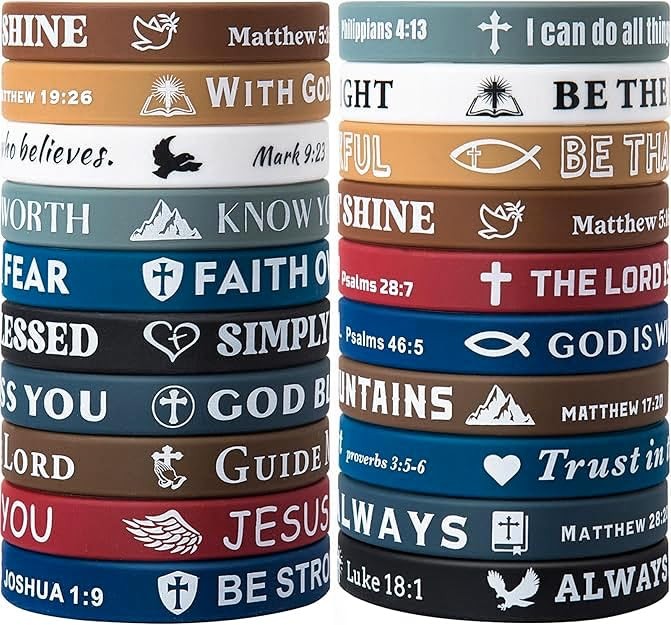20 Pcs Religious Bible Verse Rubber Bracelet Religiouse Christian Wristband