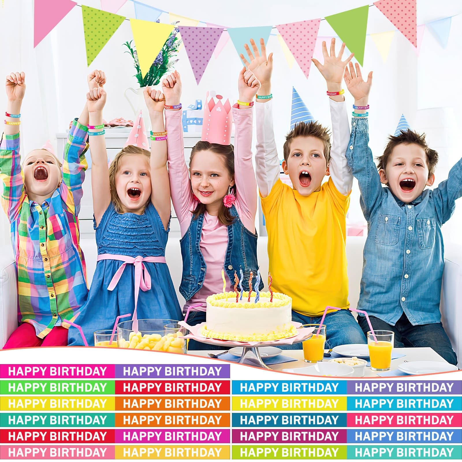 42pcs Happy Birthday Silicone Bracelets Colored Rubber Wristbands Accessories…
