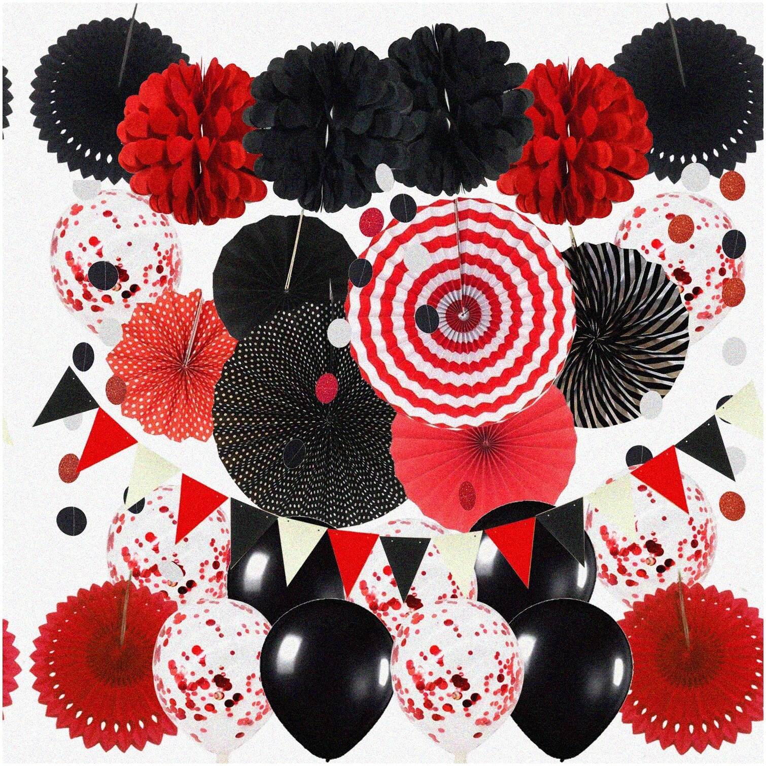 Fiesta Party Decoration Kit with Paper Fans Pompoms Garland