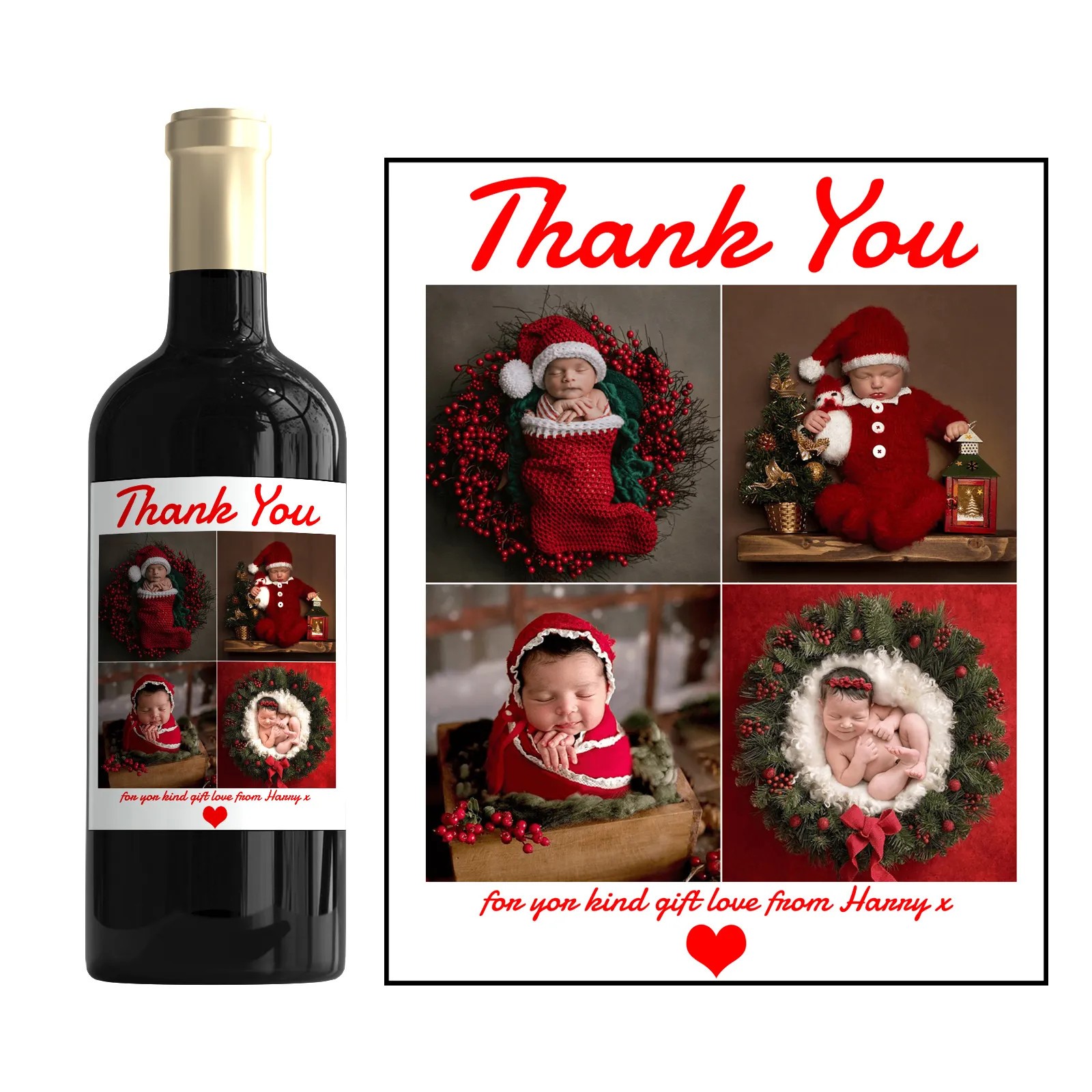 Personalised Thank You Photo Collage Bottle Label – Custom Appreciation Gift