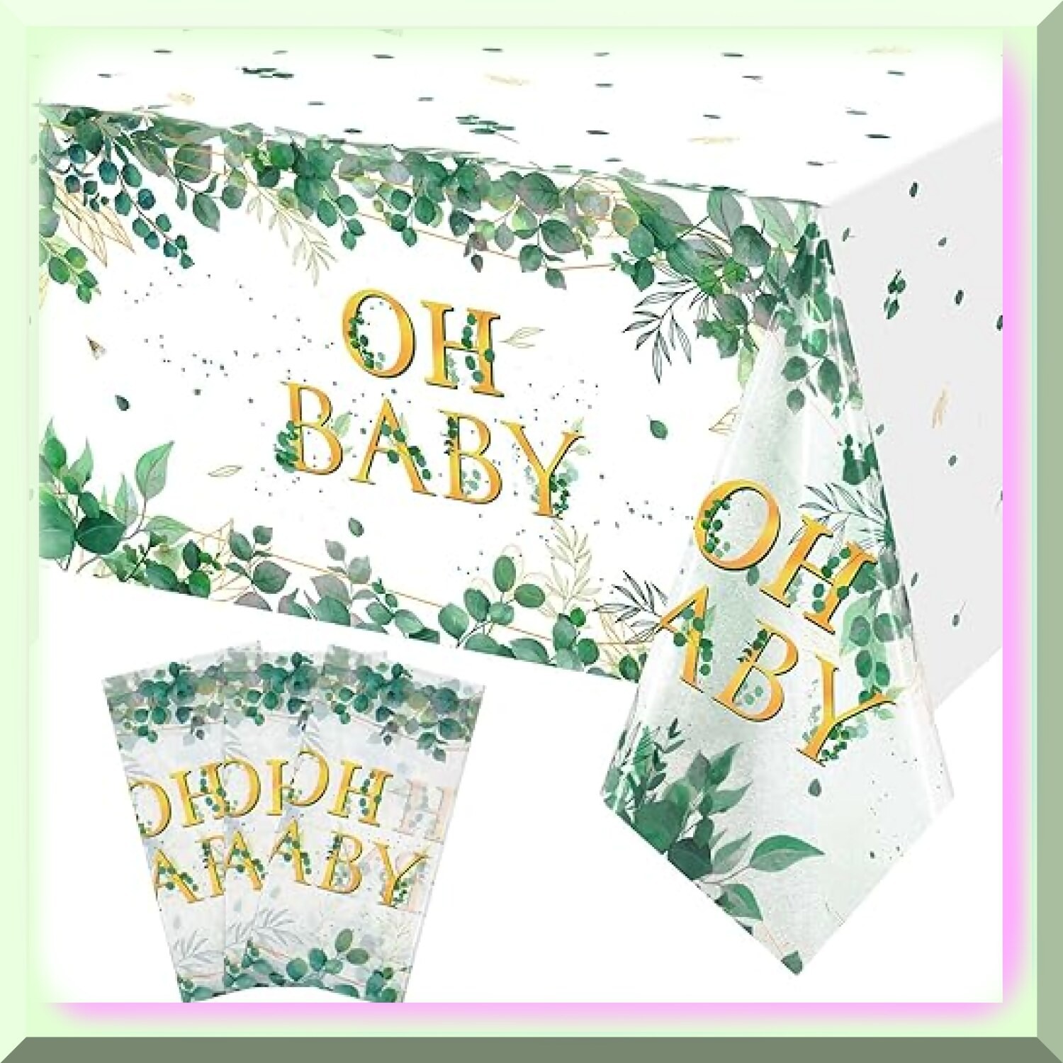Three Greenery Waterproof Disposable Tablecloths for Baby Shower