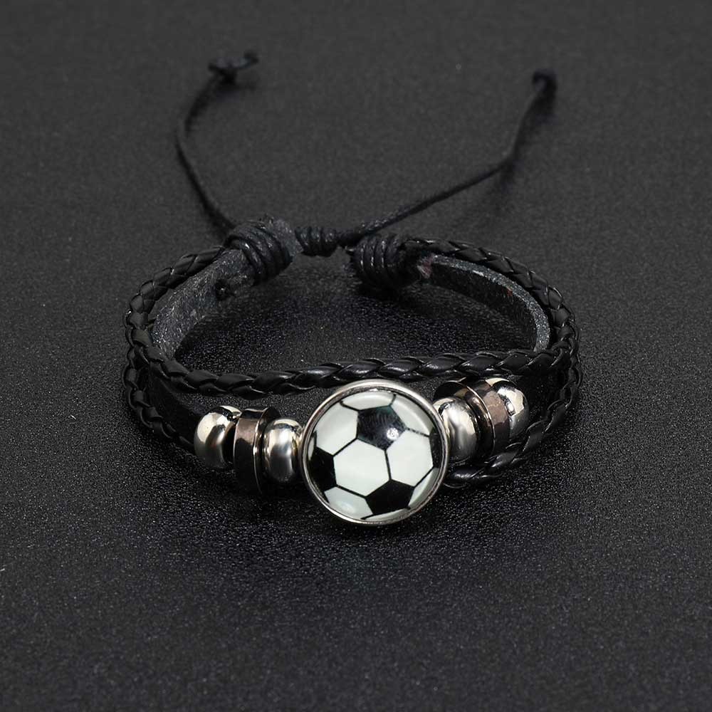 Luminous Football Fan Bracelet for Men Adjustable PU Leather Hand Rope Gift