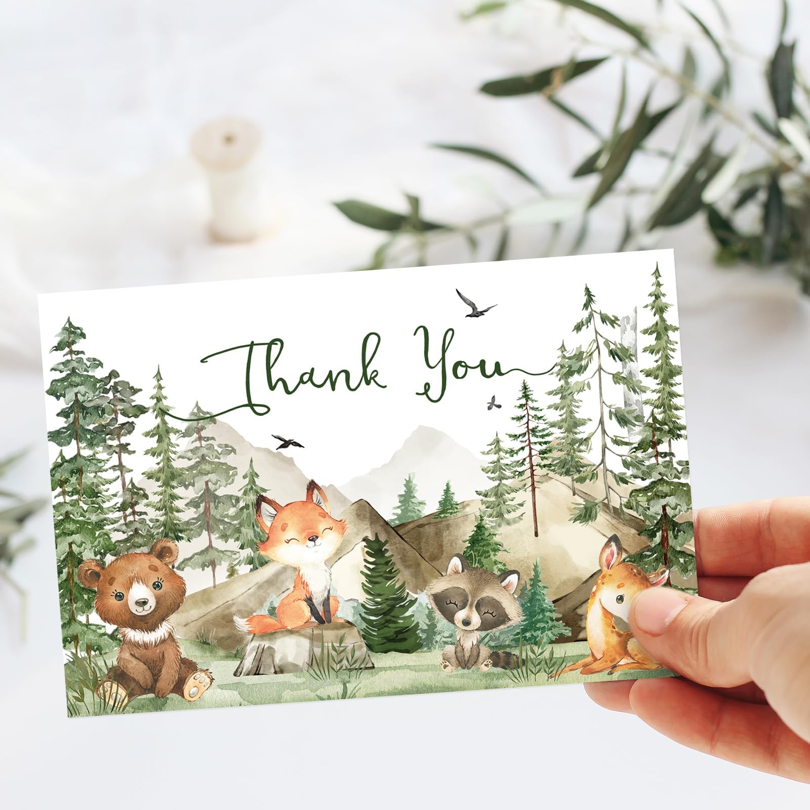 FYSUIMU 50 Pack Woodland Thank You Cards Watercolor 4 x 6 inch, multicolor