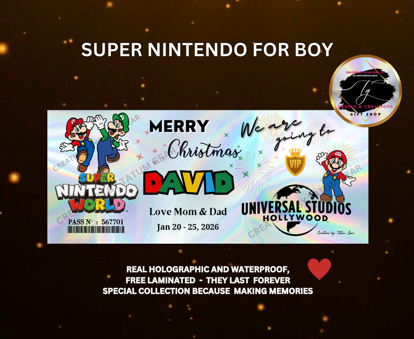 Physical Holographic Premium tickets- UNIVERSAL Studios- Super Nintendo World