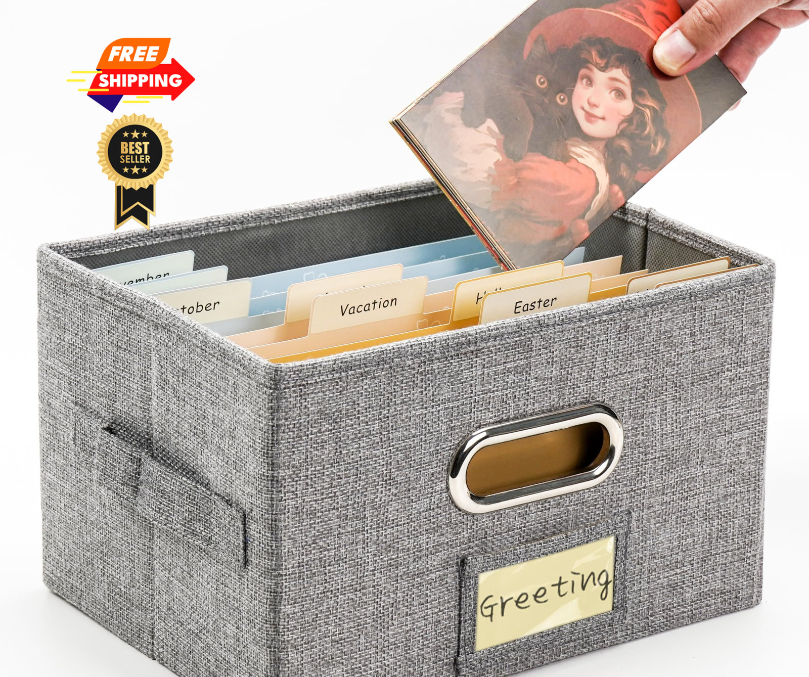 Remowith Greeting Card Organizer and Storage Box with 20 Pcs 1 Pack, Grey