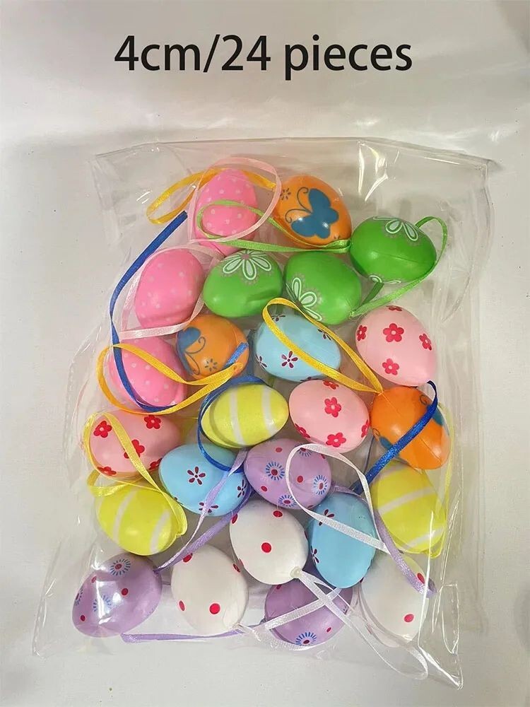 24PCS Colorful Plastic Easter Eggs Hanging Ornaments for Tree Basket Party Decor