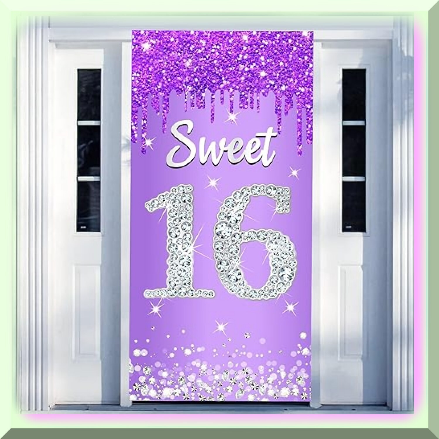 Sweet Sixteen Purple Silver Door Banner Polyester Indoor Outdoor