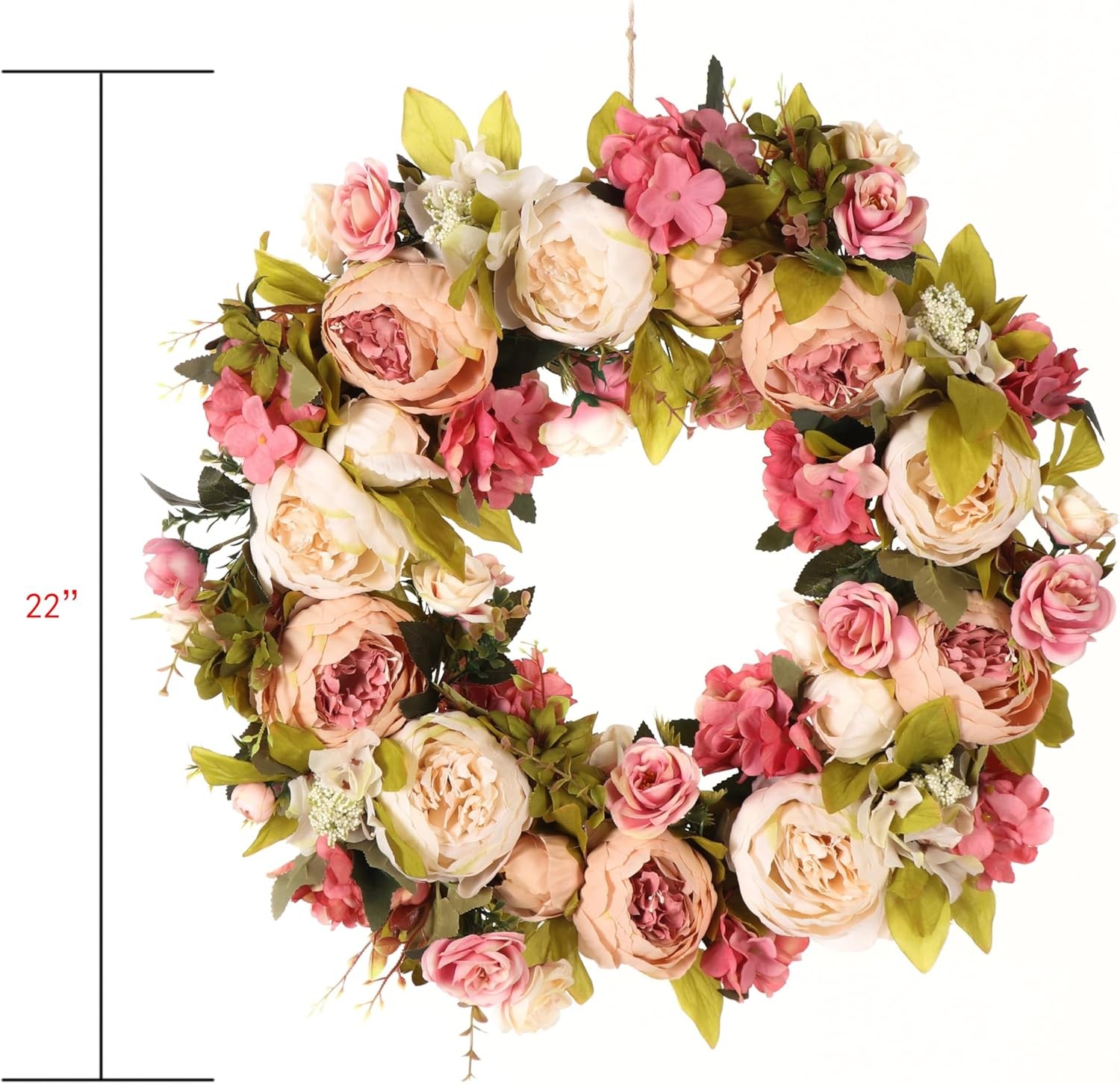Peony Spring Wreaths for Front Door Outside 22 inch Handmade Summer Wreaths