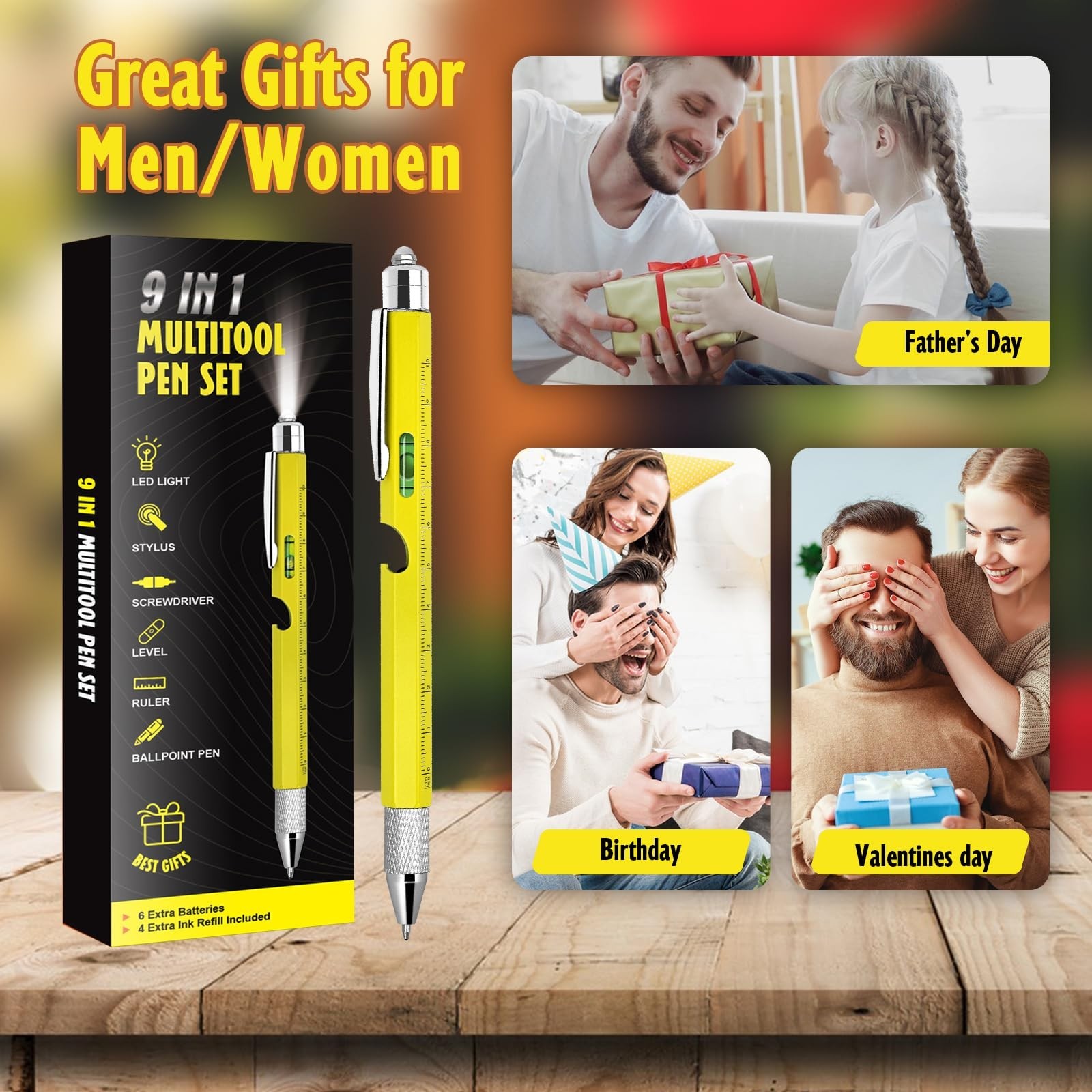 Cool Pen Gifts for Men, 9-in-1 Multi Tool Tech Pen Gadgets Tools for Men, Per…