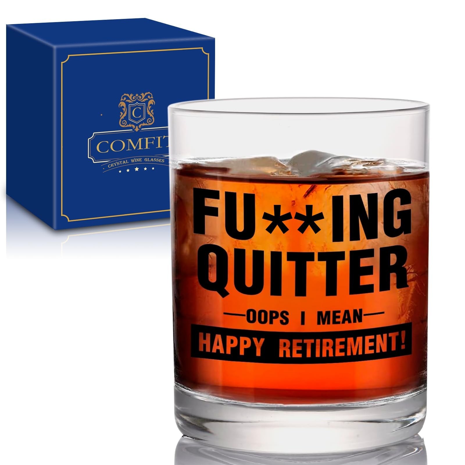 comfit 2026 Retirement Gift for Men Whiskey Glass–13.8oz F cking Quitter O