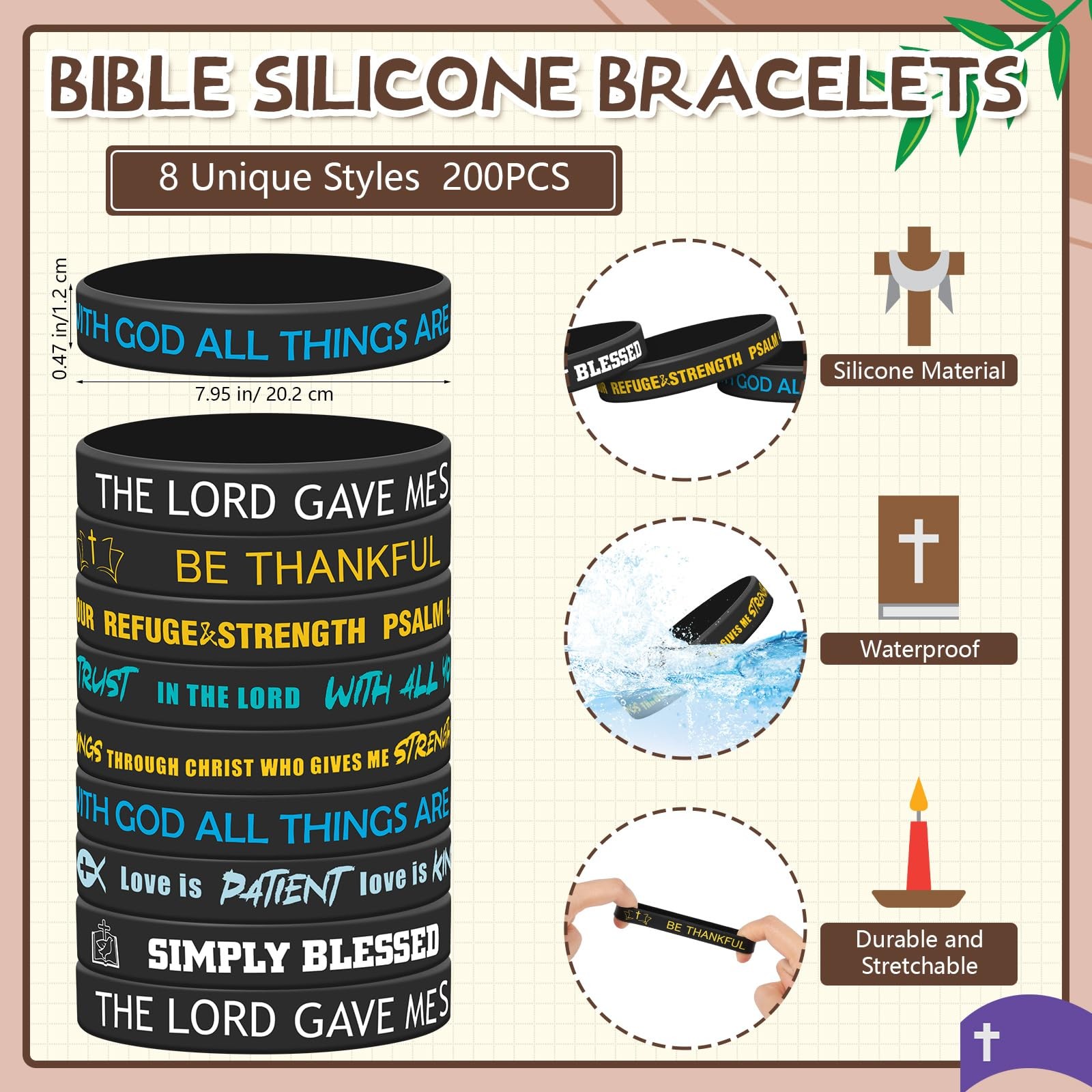 100 Pcs Bible Verse Bracelets Scripture Rubber Bracelets Religious Silicone W…