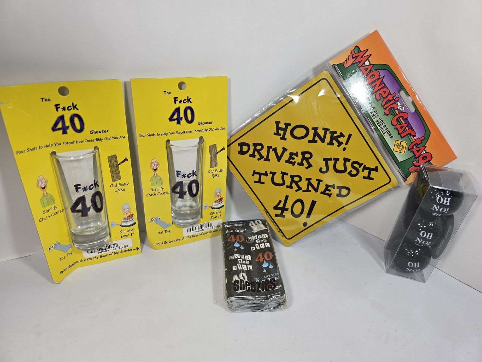 Bundle Of Over The Hill Turning 40 Yrs Old – golf balls, shot glasses, magnet +