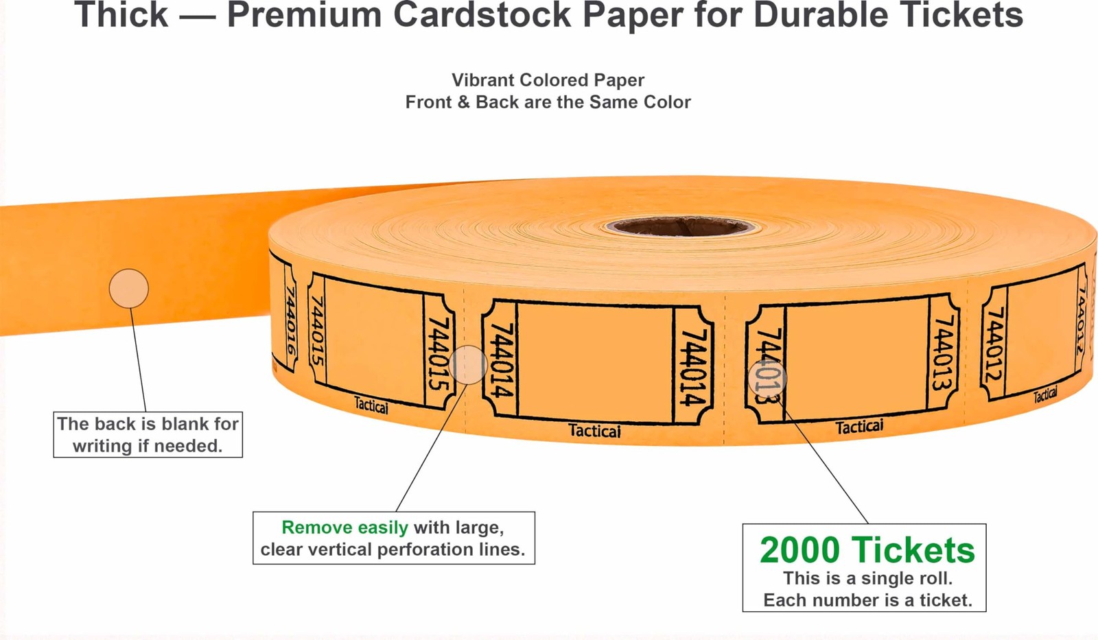 2000 Orange Blank Raffle Tickets Single Roll for Events Entry Fundraiser