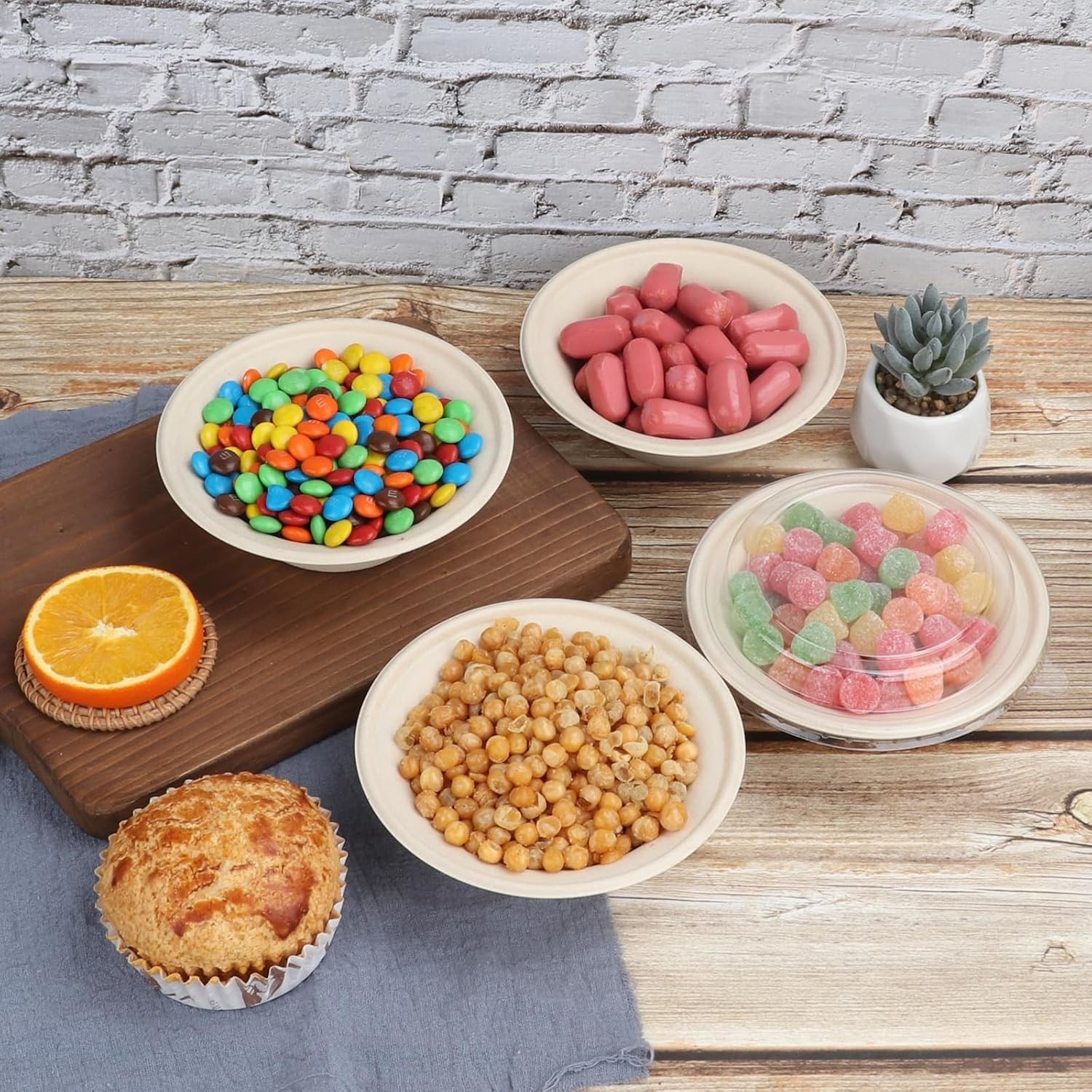 12 oz Round Disposable salad bowls W/ lids Sugarcane Fiber Paper Bowls Plant