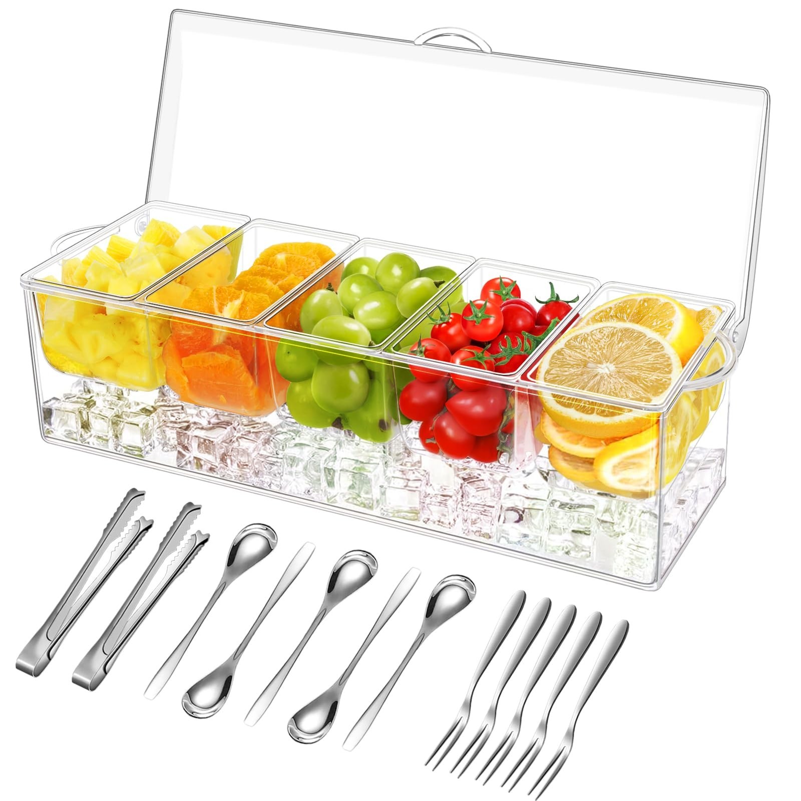 FODIENS 5 Compartment Condiment Server, Ice Chilled Condiment Containers with…