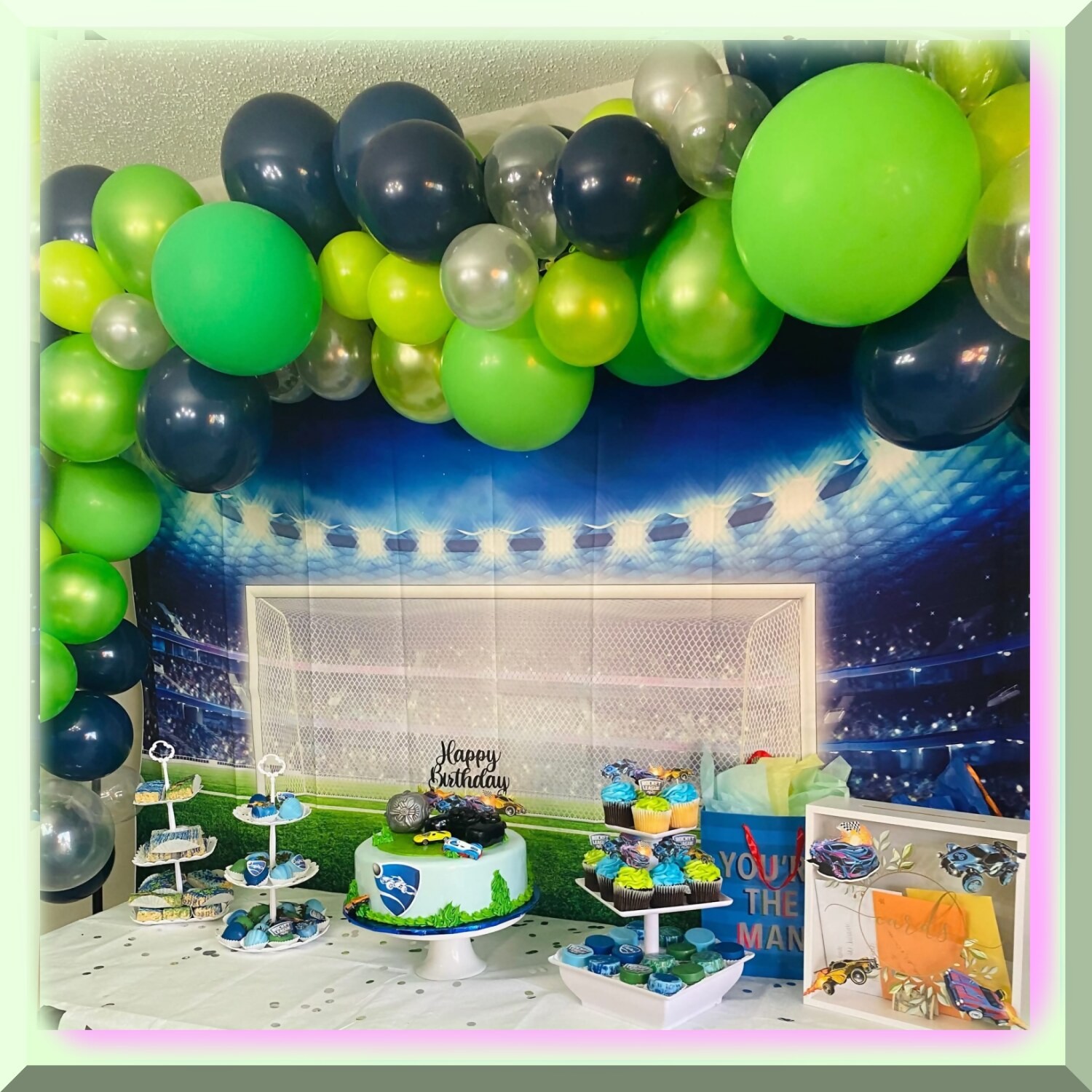Balloon Arch Kit with Lime Light Green Navy Silver