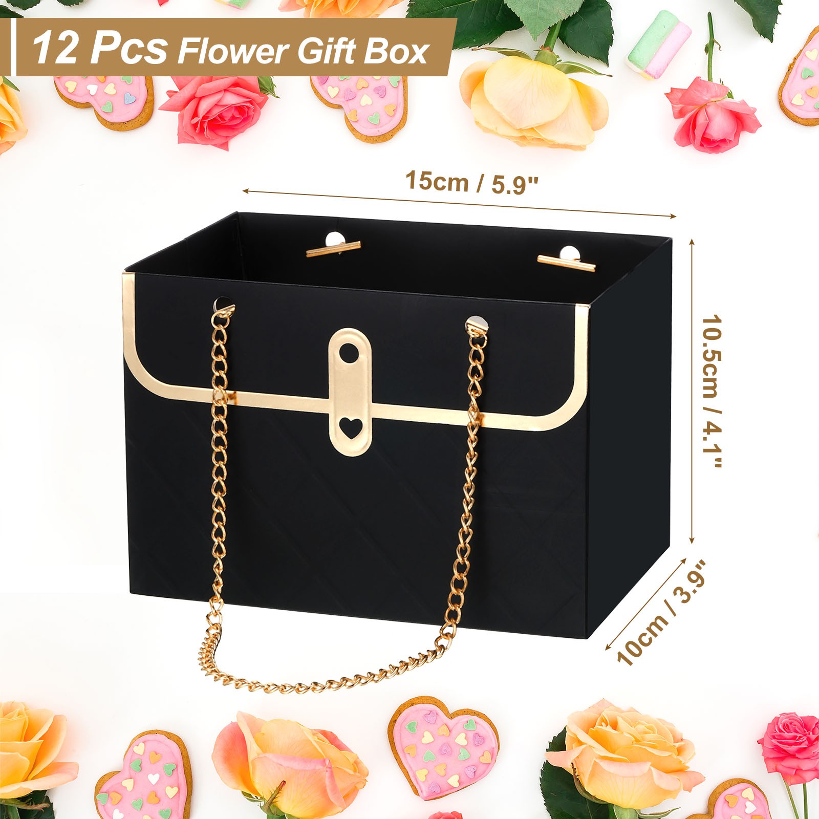 Flower Gift Box, 12 Pcs Paper Bouquet Flower, Black