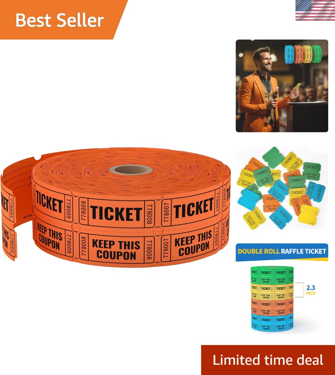 2000 Orange Raffle Tickets 4 Color Selection, Double Roll, Ticket for Events,…