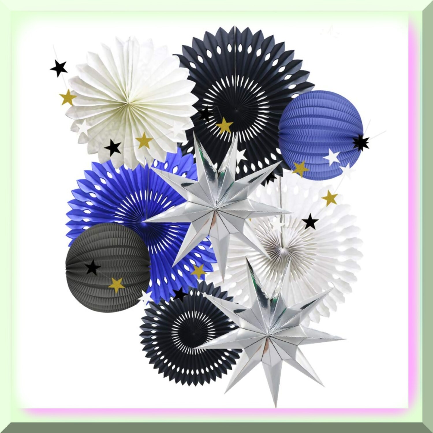 Navy Blue, White, and Black Hanging Party Decor Set