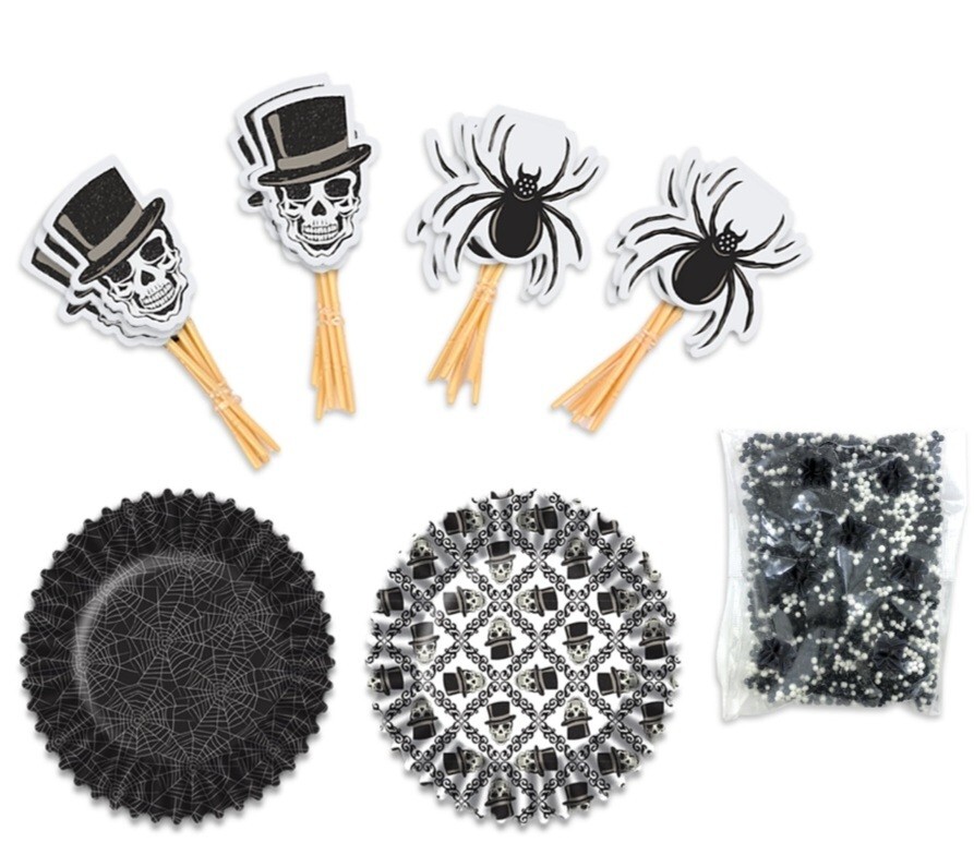 Fright Night Skulls and Spiders Halloween Party Cupcake Kit – NEW