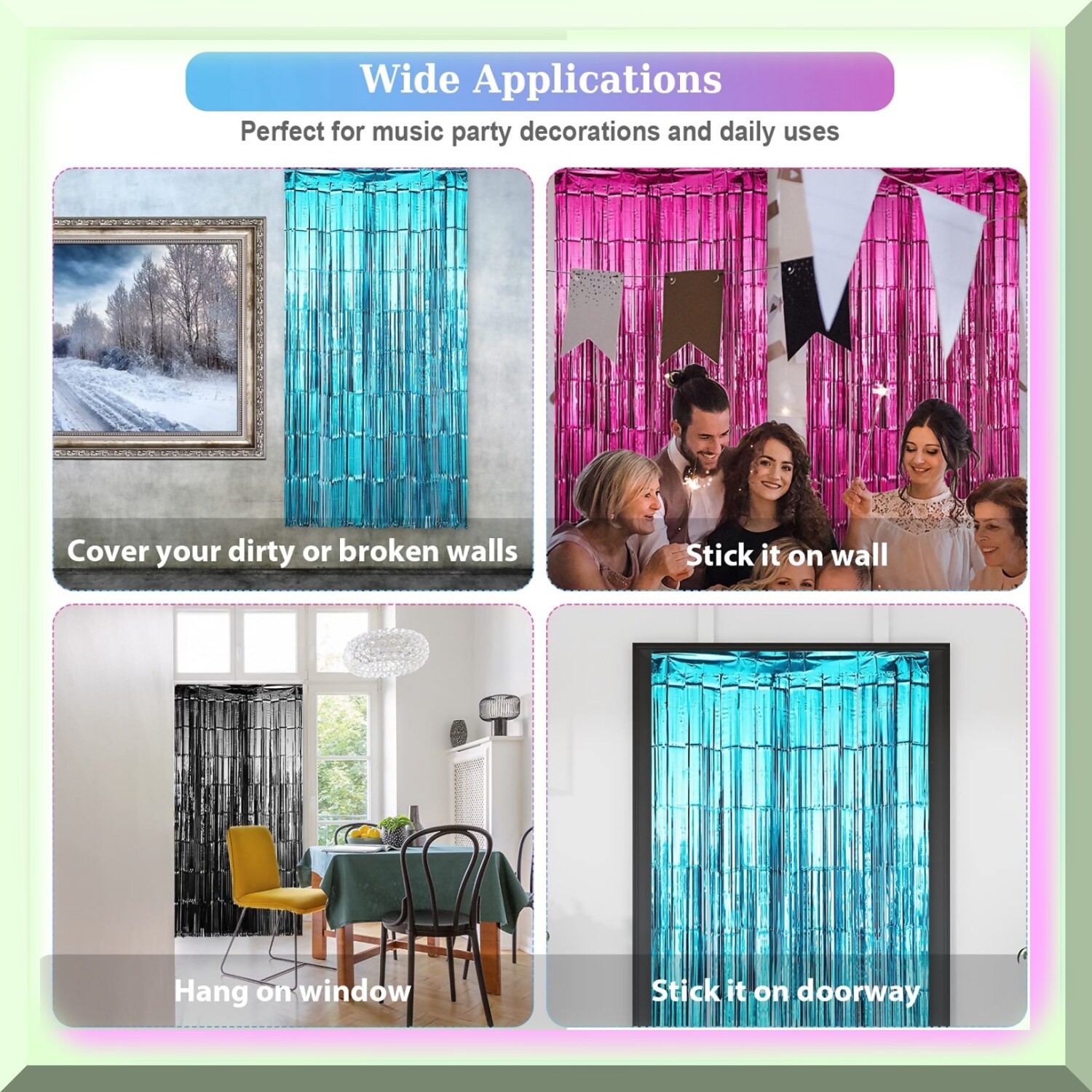 Party Kit with Red Blue Black Tinsel Curtains