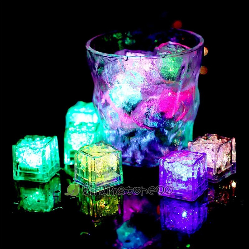 12Pcs Water Submersible Light Up LED Ice Cube Color Changing Party Luminous