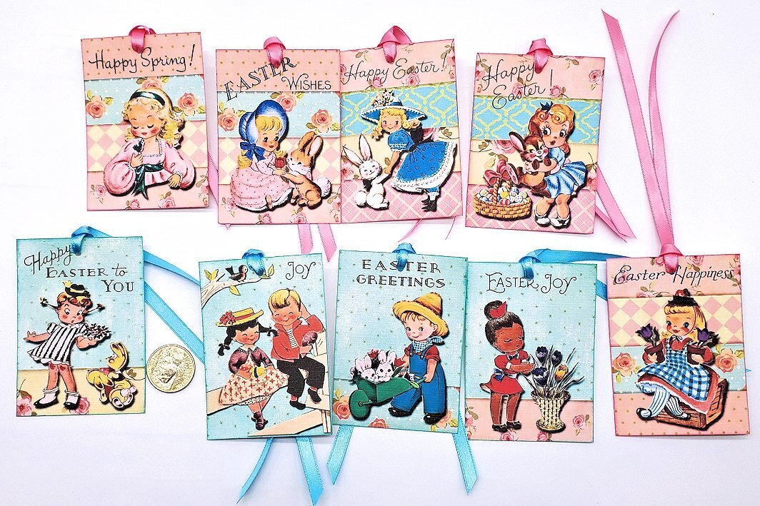 9-Easter-Retro-Mid Century-1950’s-Junk Journal-Linen Cardstock-Gift-Hang-Tags