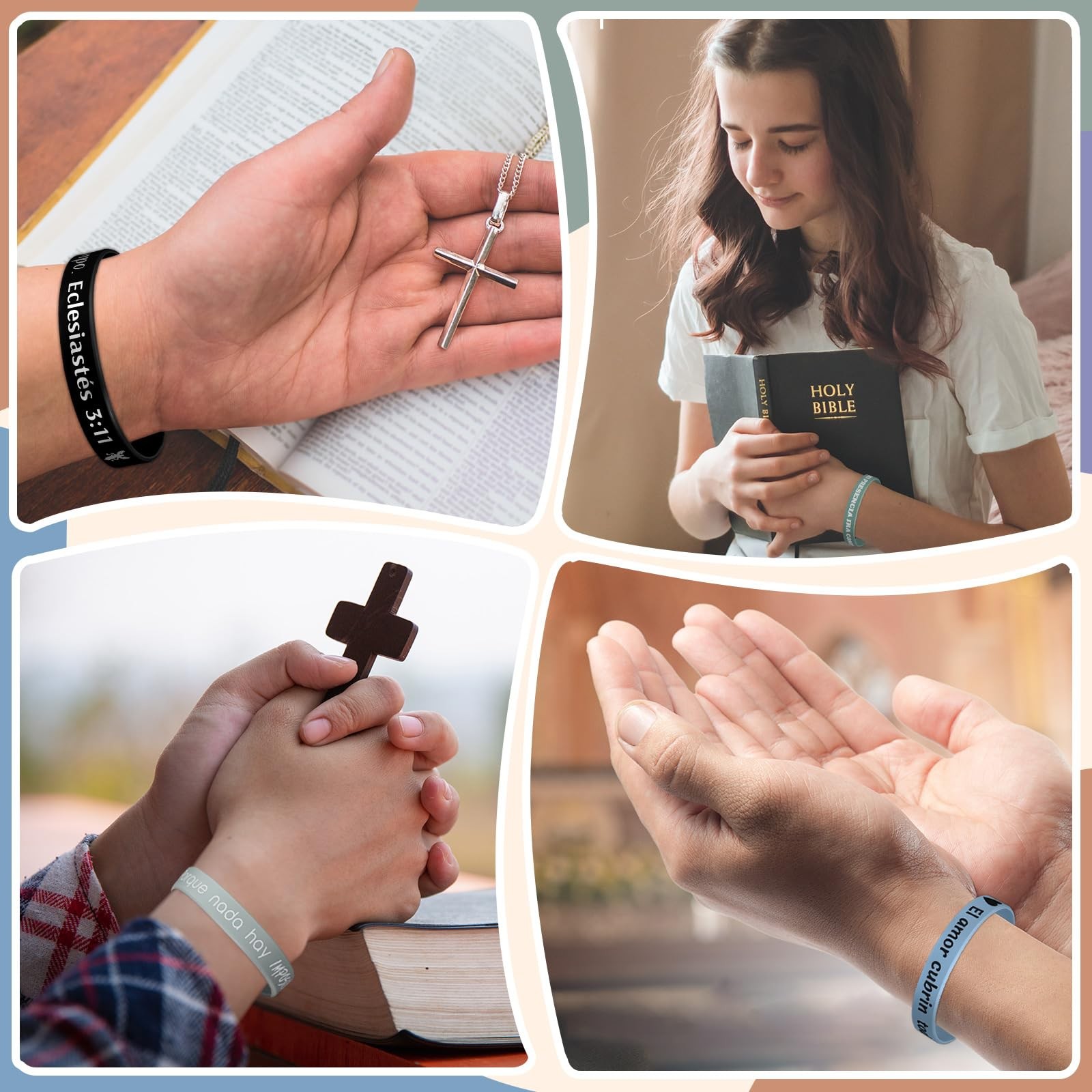 100 Pcs Spanish Bible Verse Rubber Wristbands Christian Silicone Wristbands S…