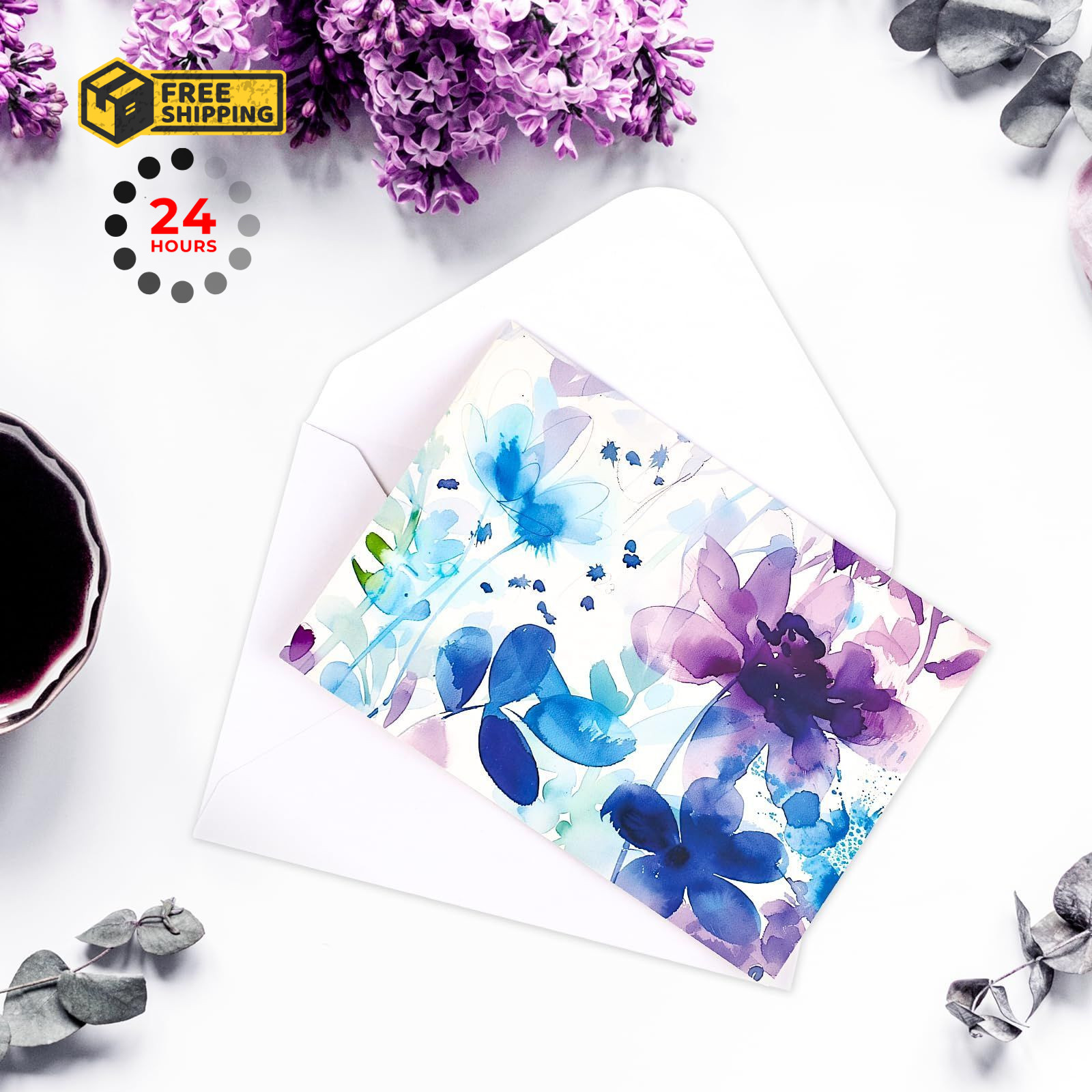 FUHITIM 48 Pack Blank Cards 3.7x 5.2 Inch, Watercolor Flower Cards(48 pcs)