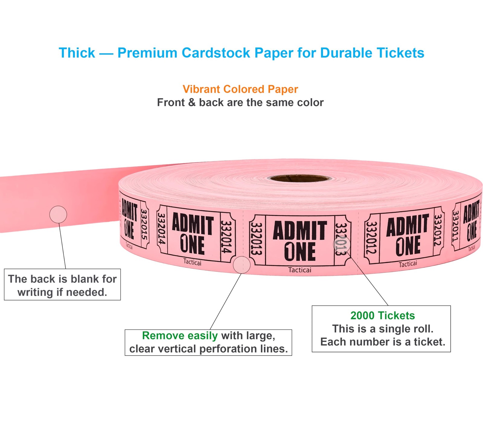 Raffle Tickets 2000 Admit One Single Roll Event Class Reward Pink