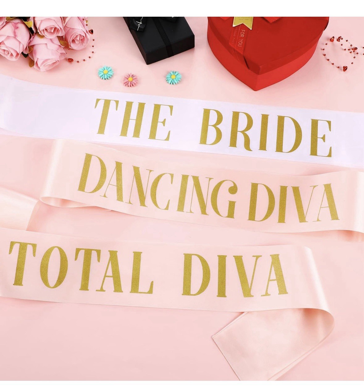 24 Pcs Bride Sash Bachelorette Party Bridesmaid Sashes White & Rose Gold
