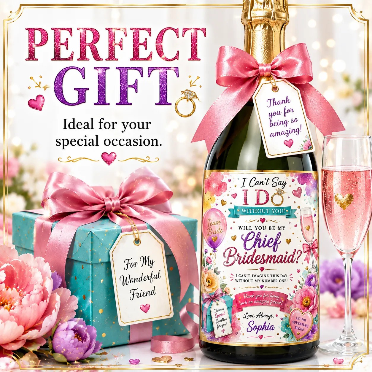 Personalised Chief Bridesmaid Proposal Bottle Label Sticker Wedding Gift