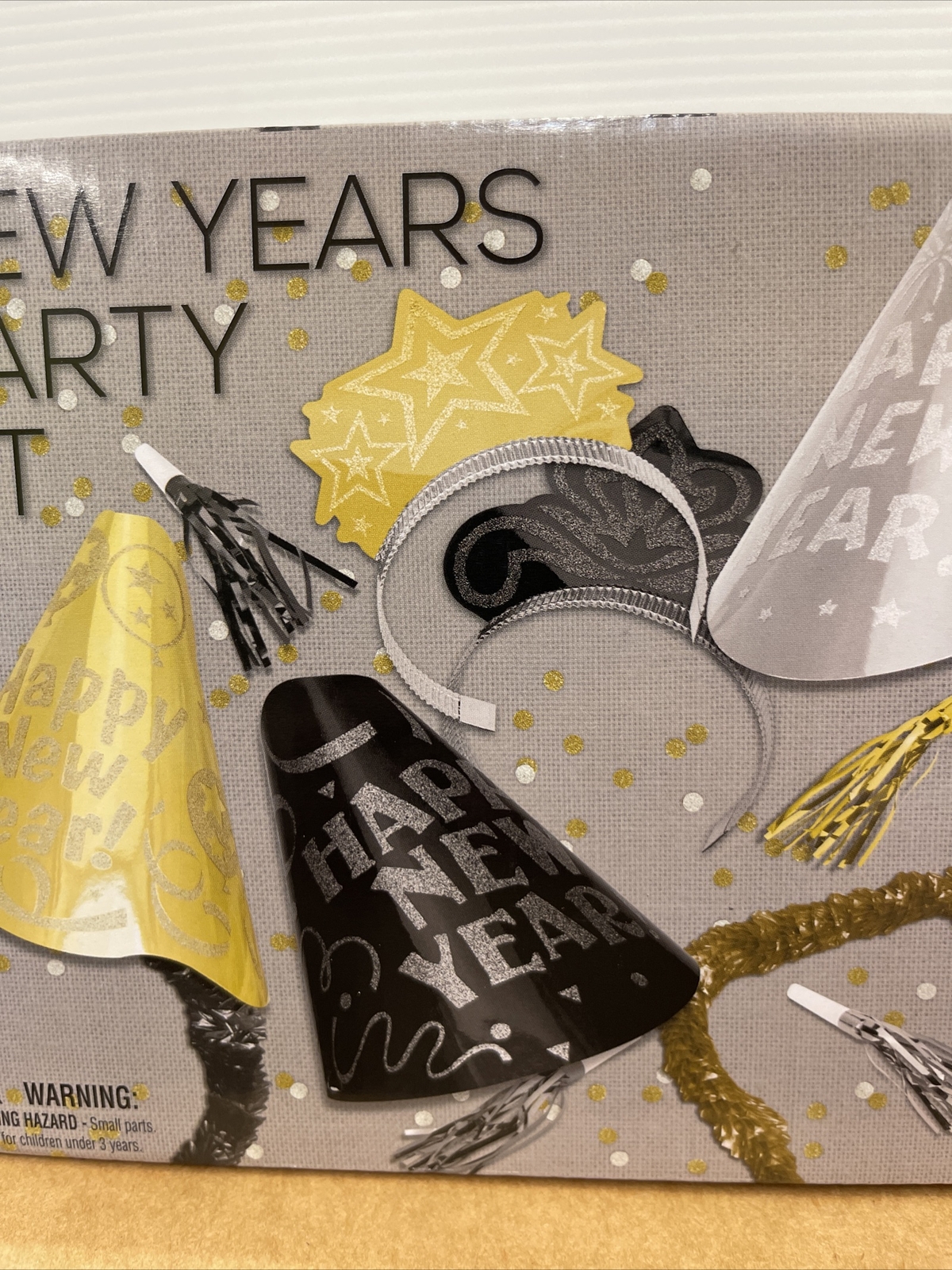 New Years 10 Person Party Kit, Reusable, Black Gold Silver White
