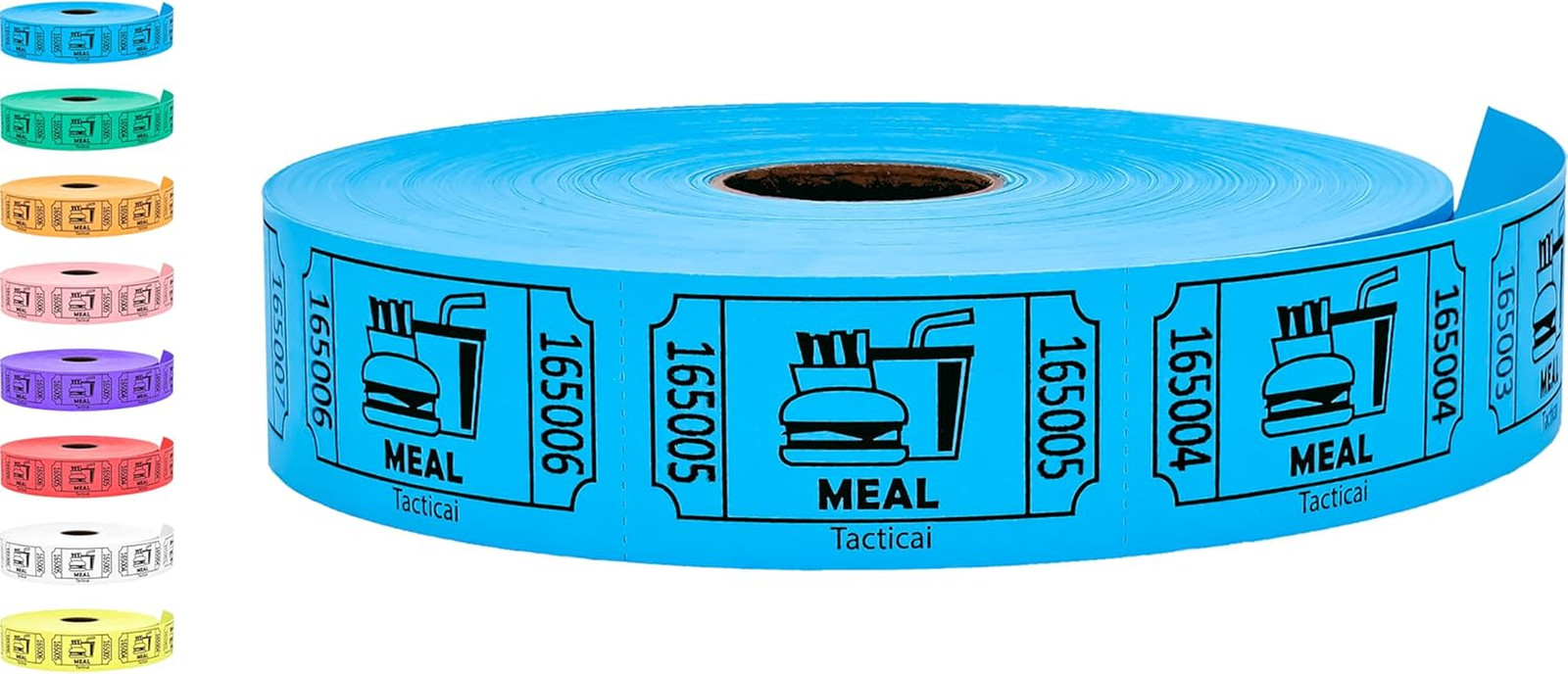 1000 Raffle Tickets, Meal, Blue (1 of 8 Colors), Single Roll, Ticket for Events,