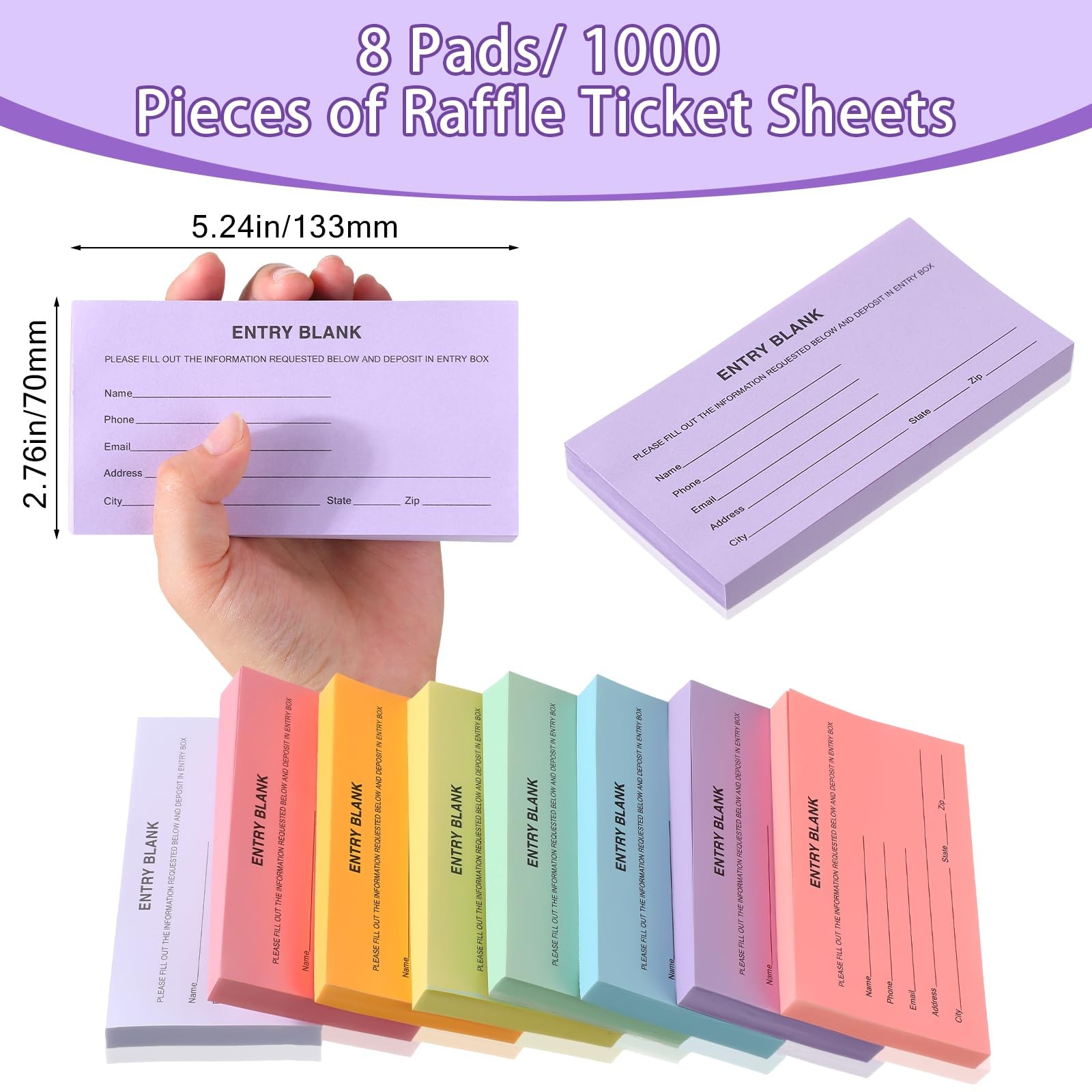 1000 PCS Raffle Ticket Sheets Multicolor Double Roll Entry Forms