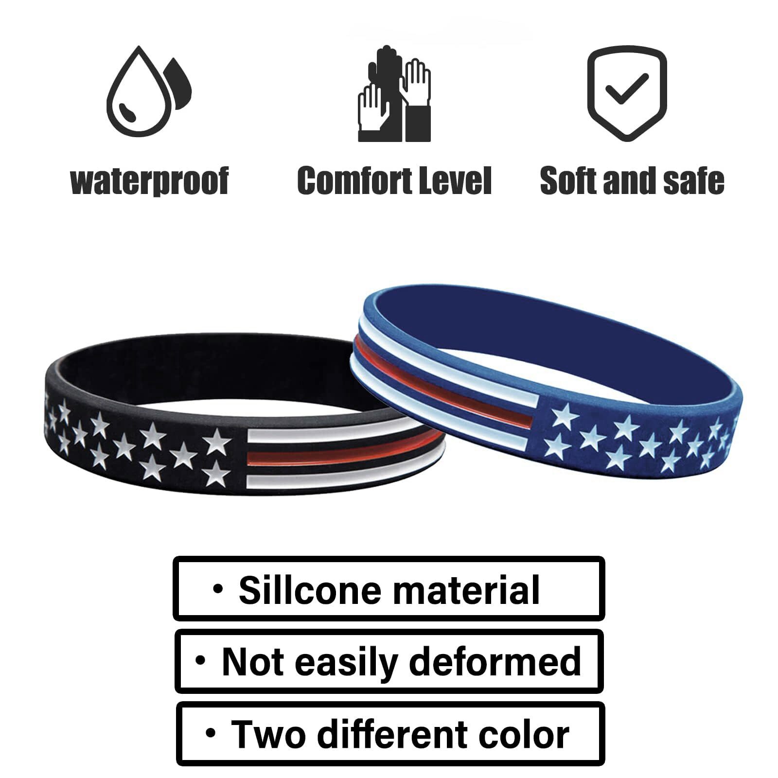 10 Pack Silicone Bracelets with American Flag Rubber Thin Red Line Wristbands
