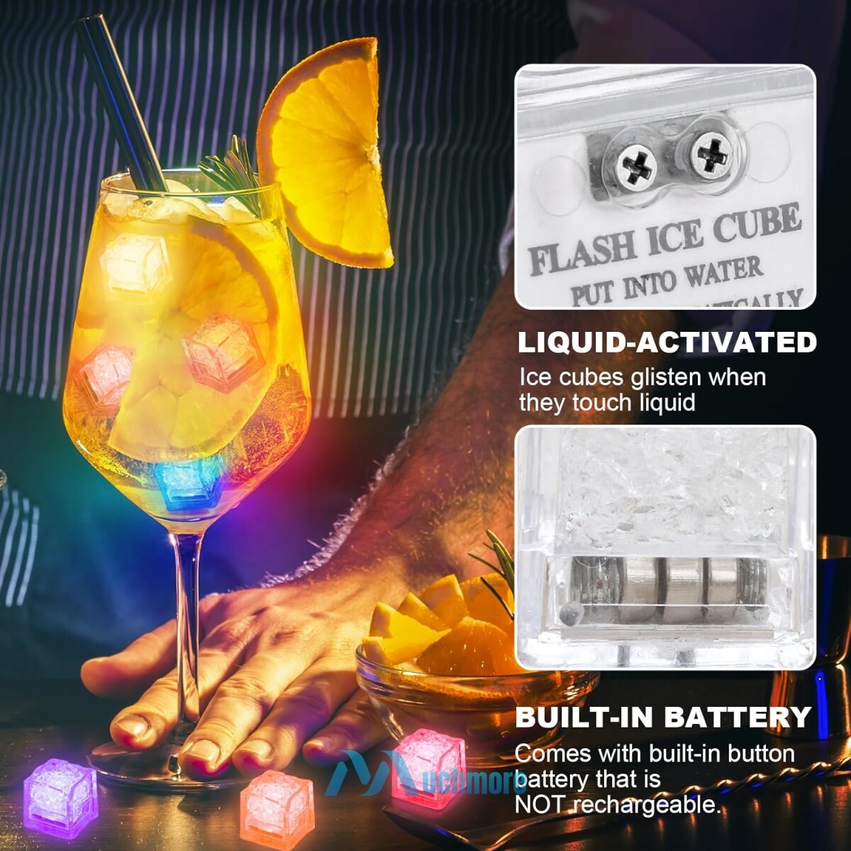 12Pcs Multi-color LED Light Up Ice Cubles Liquid Sensor for Drinks Part Bar Club