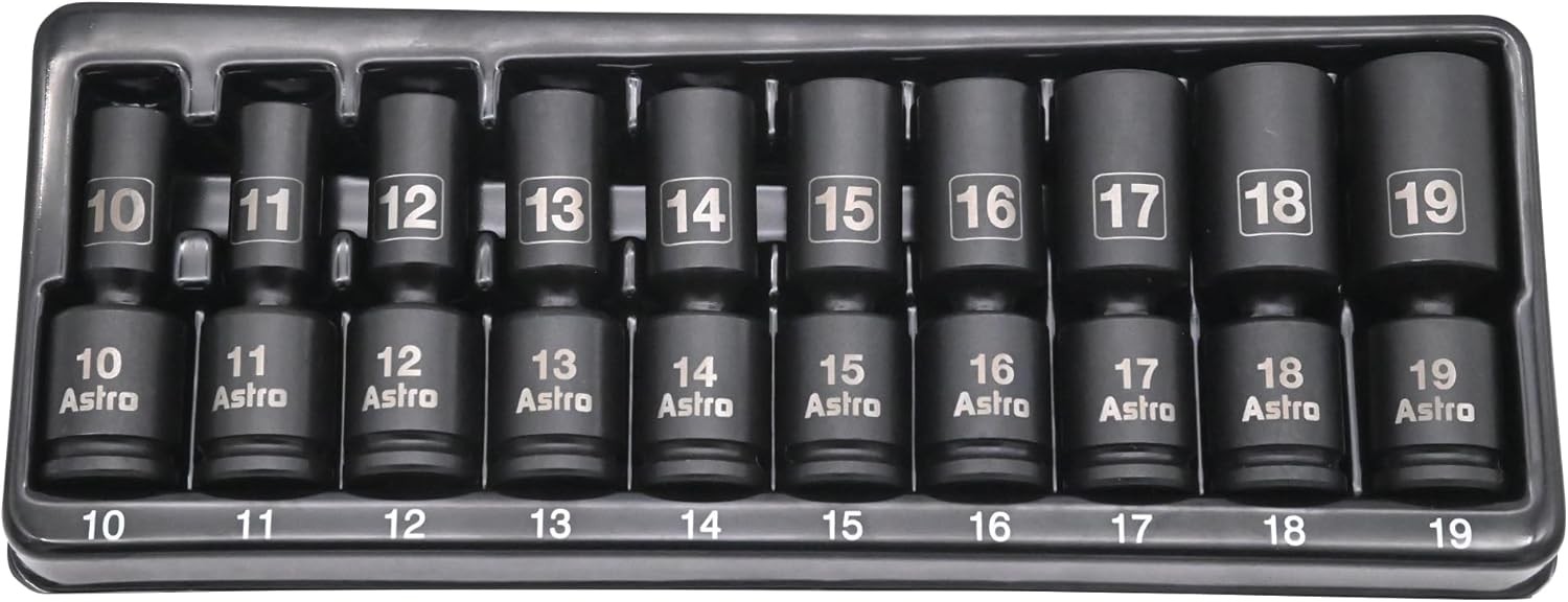 Astro Tools 78344M 10pc 3/8″ Drive Mid-Length Pinless Universal Impact Sockets –